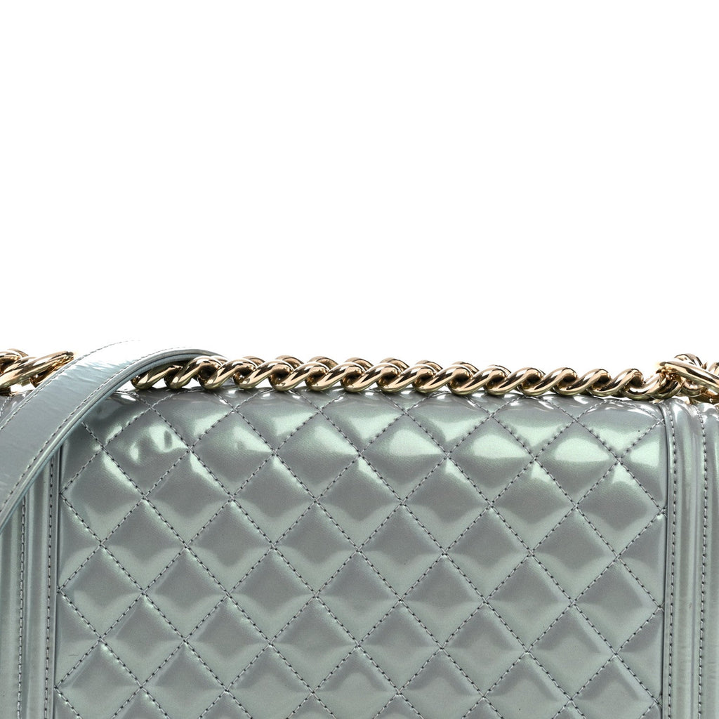 Iridescent Patent Calfskin Quilted Medium Boy Flap Light Blue