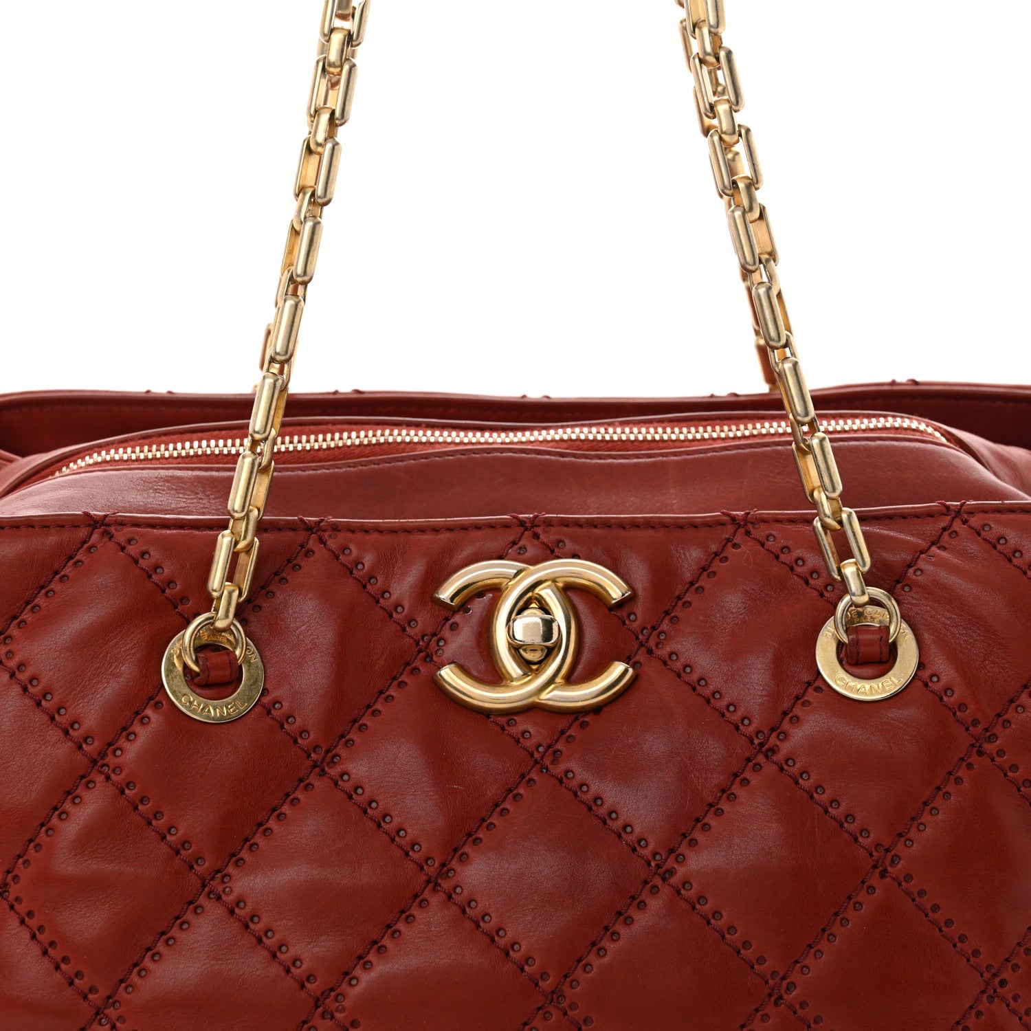 Calfskin Quilted Medium Retro Chain Tote Red
