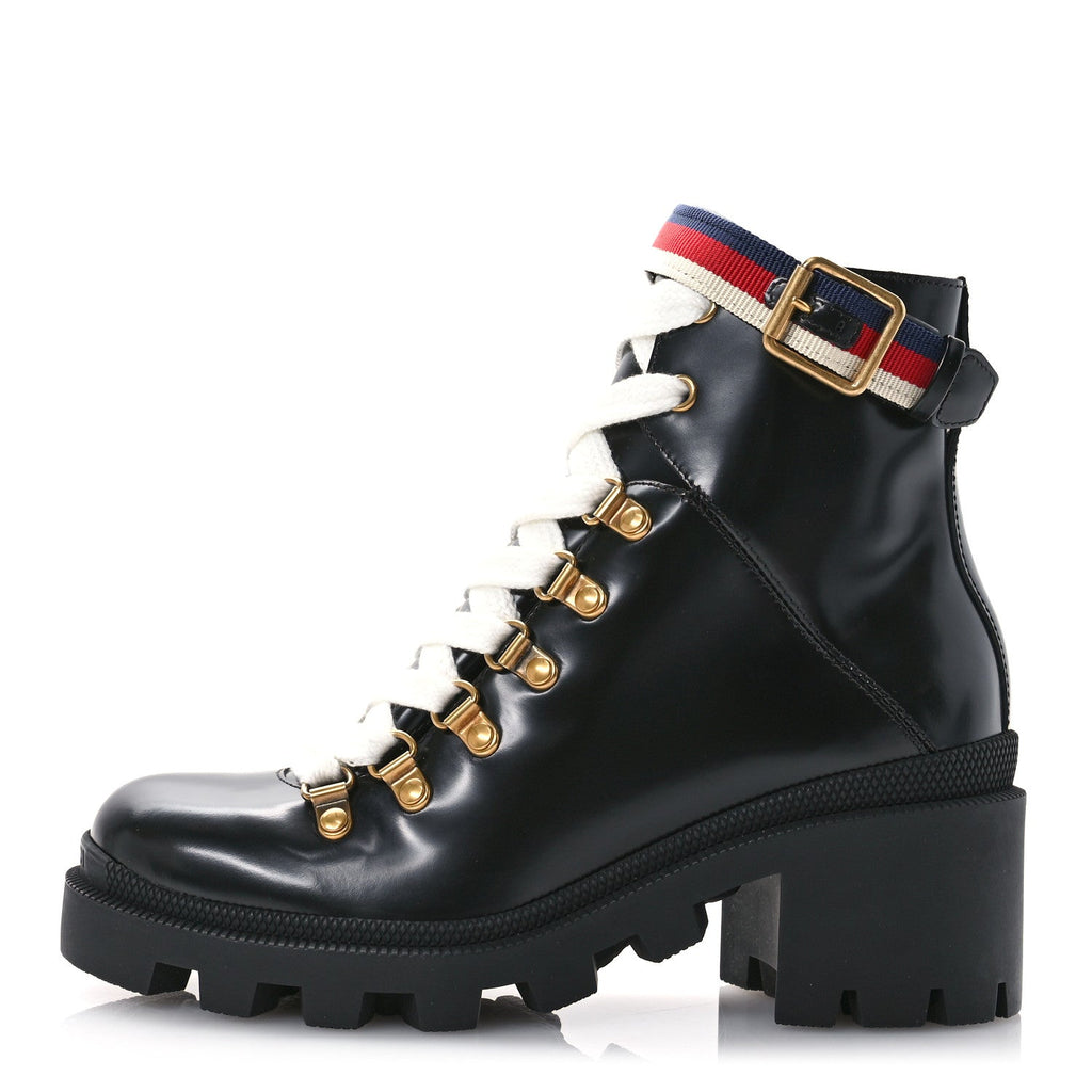 Calfskin Sylvie Web Womens Lace Up Combat Boots 35 Black