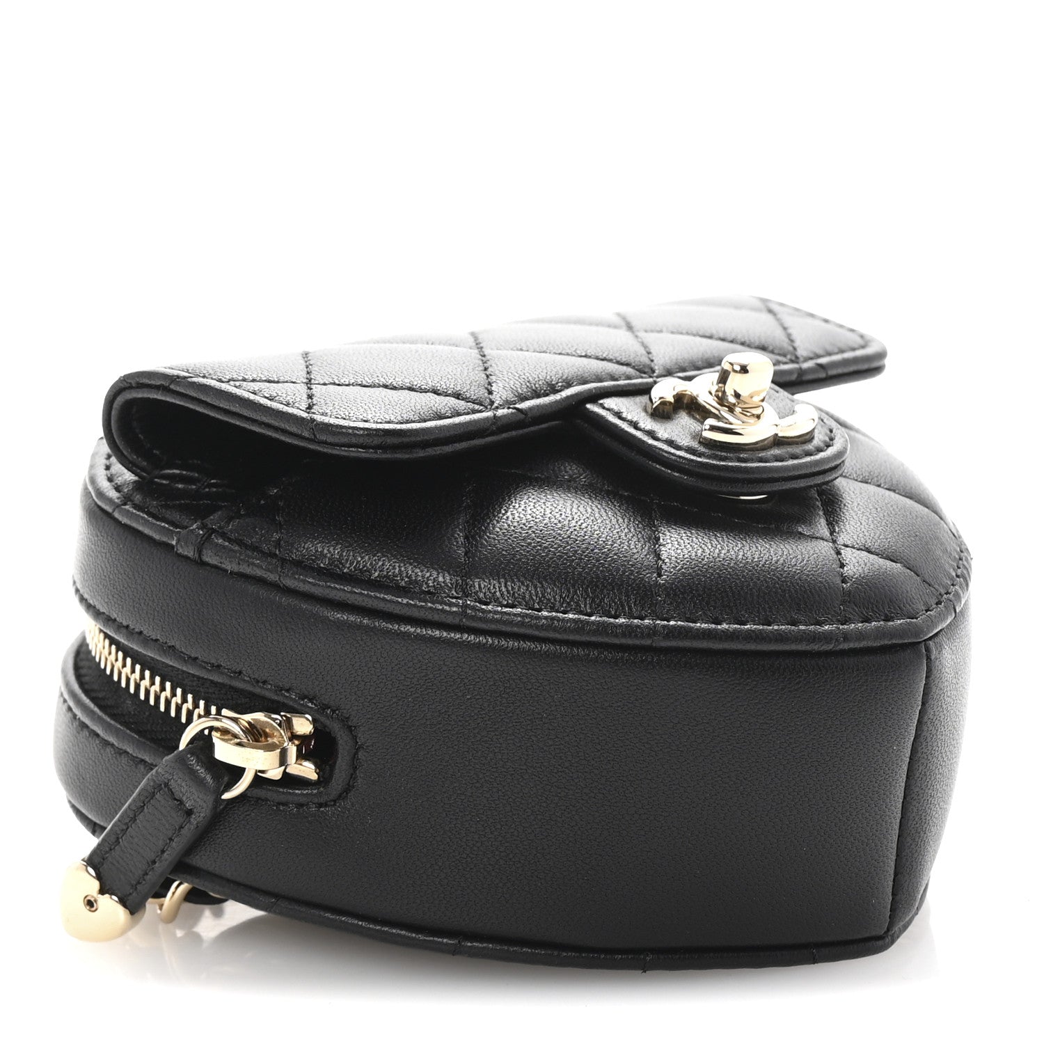 Lambskin Quilted CC In Love Heart Waist Belt Bag With Chain Black