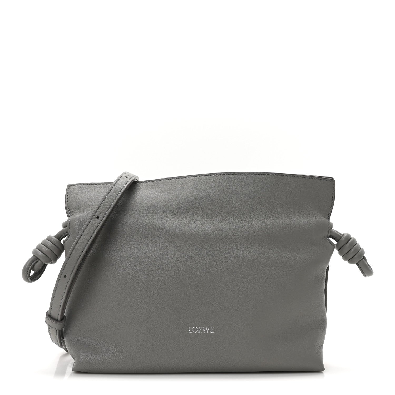 Calfskin Mini Flamenco Knot Clutch Pearl Grey