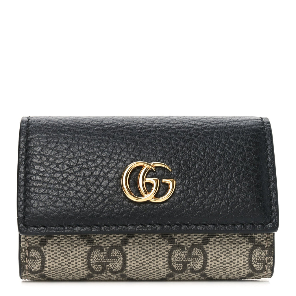 Dollar Calfskin GG Supreme Monogram GG Marmont 6 Key Holder Case Black Beige Ebony