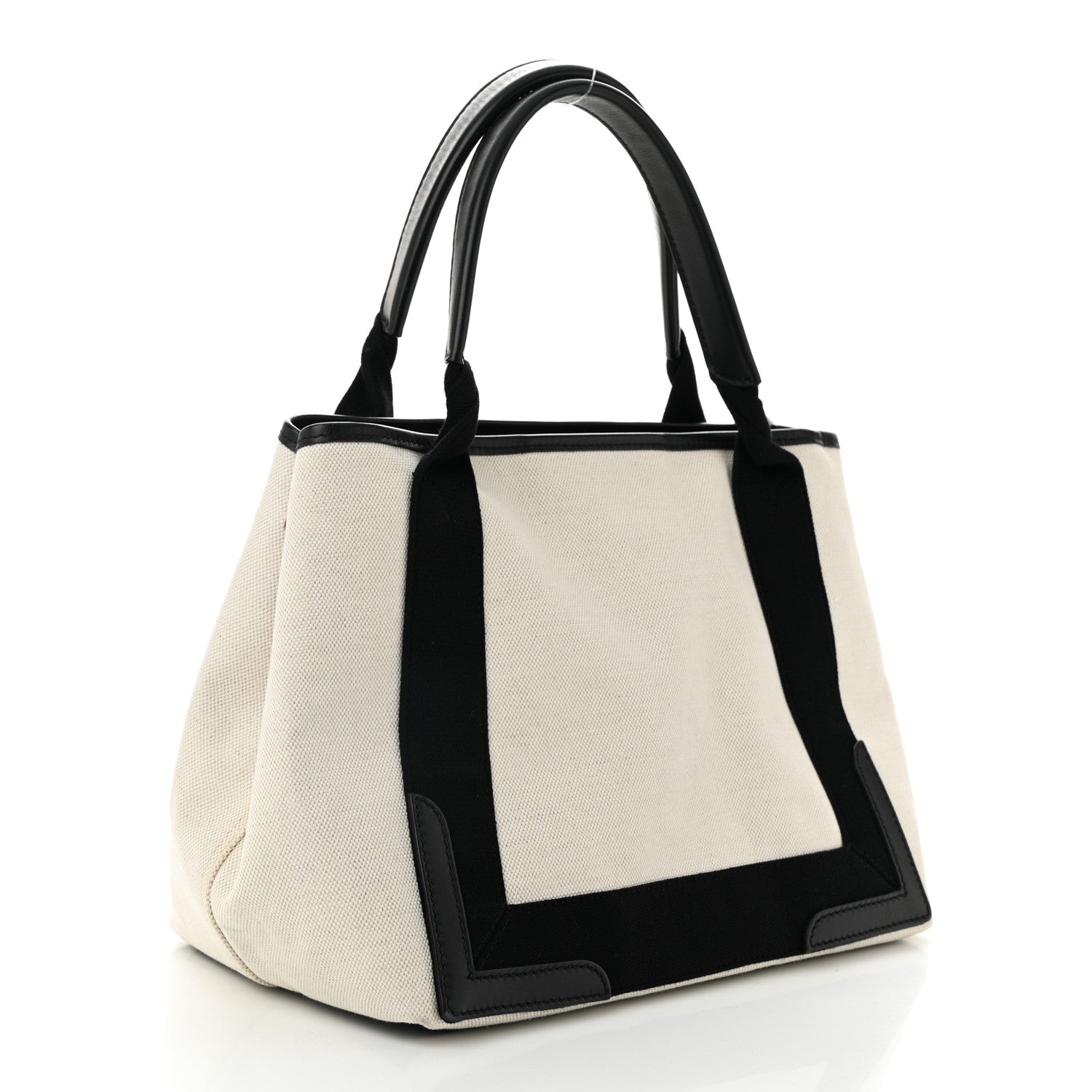 Cotton Canvas Satin Calfskin S Navy Cabas Natural Black
