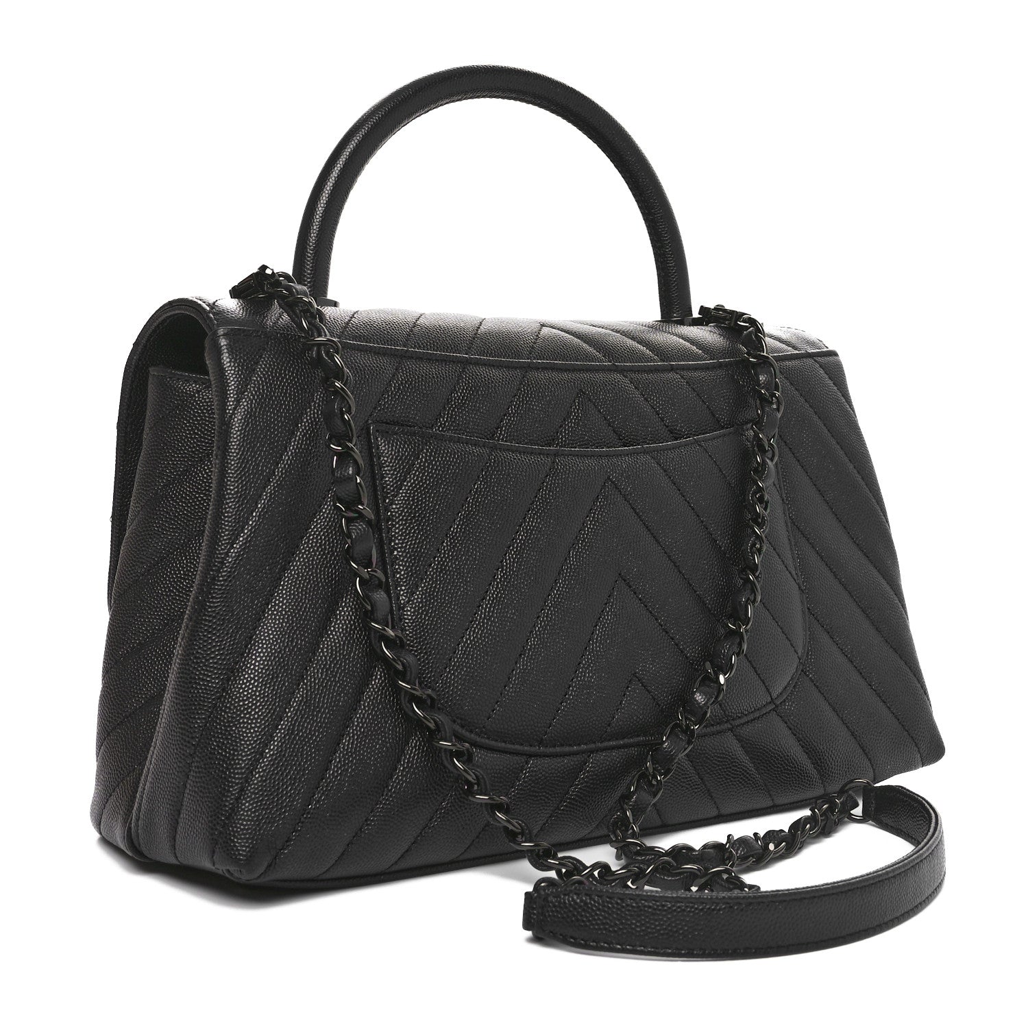Caviar Chevron Quilted Small Coco Handle Flap So Black