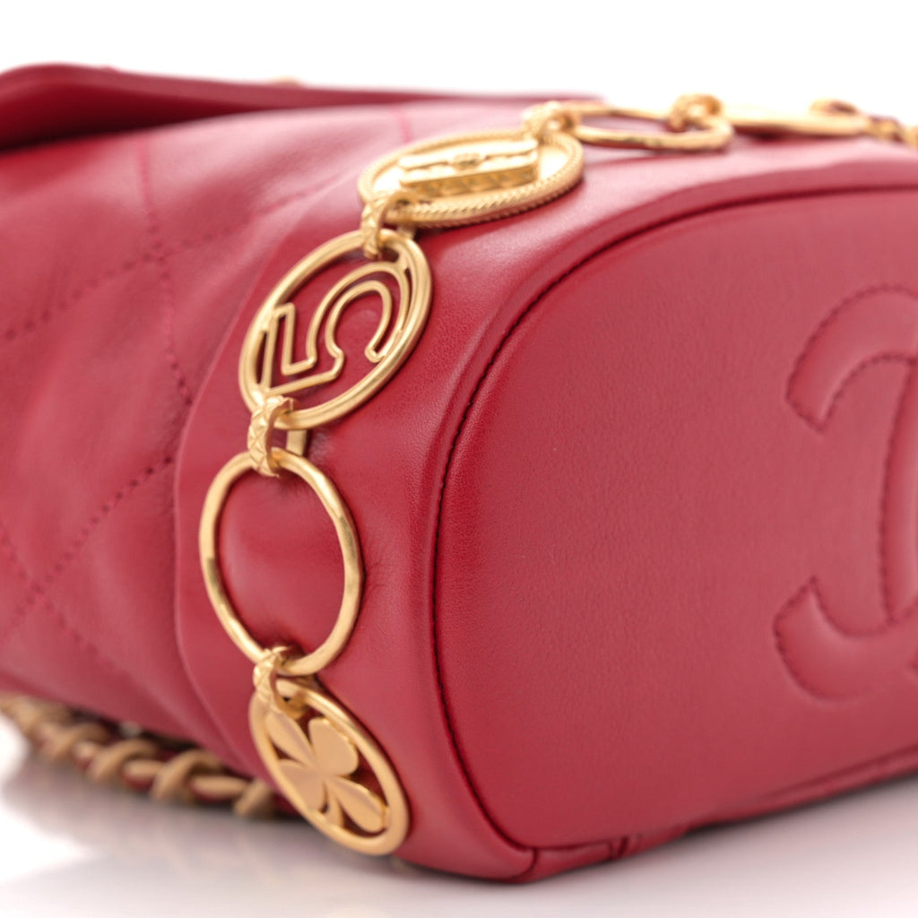 Calfskin Quilted Small Charms Backpack Red
