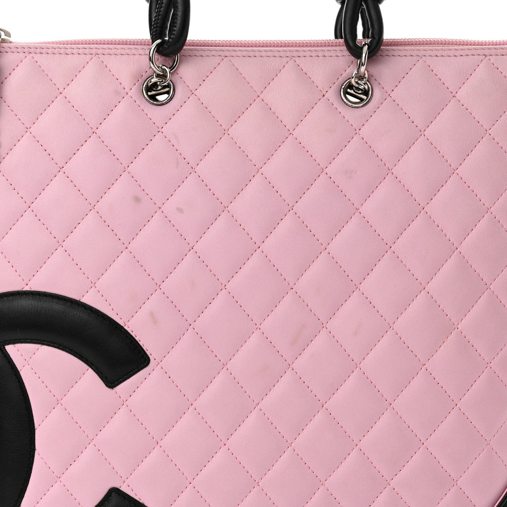 Calfskin Quilted Cambon Flat Tote Pink Black