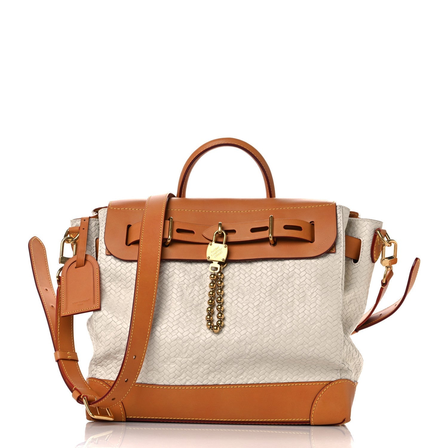 Calfskin Woven Embossed Monogram Steamer 30 Off White