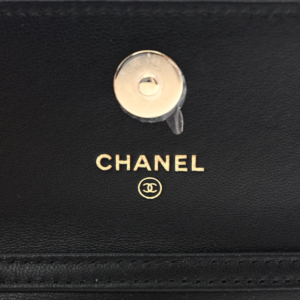 Lambskin Quilted Crystal CC Charm Clutch With Chain Black