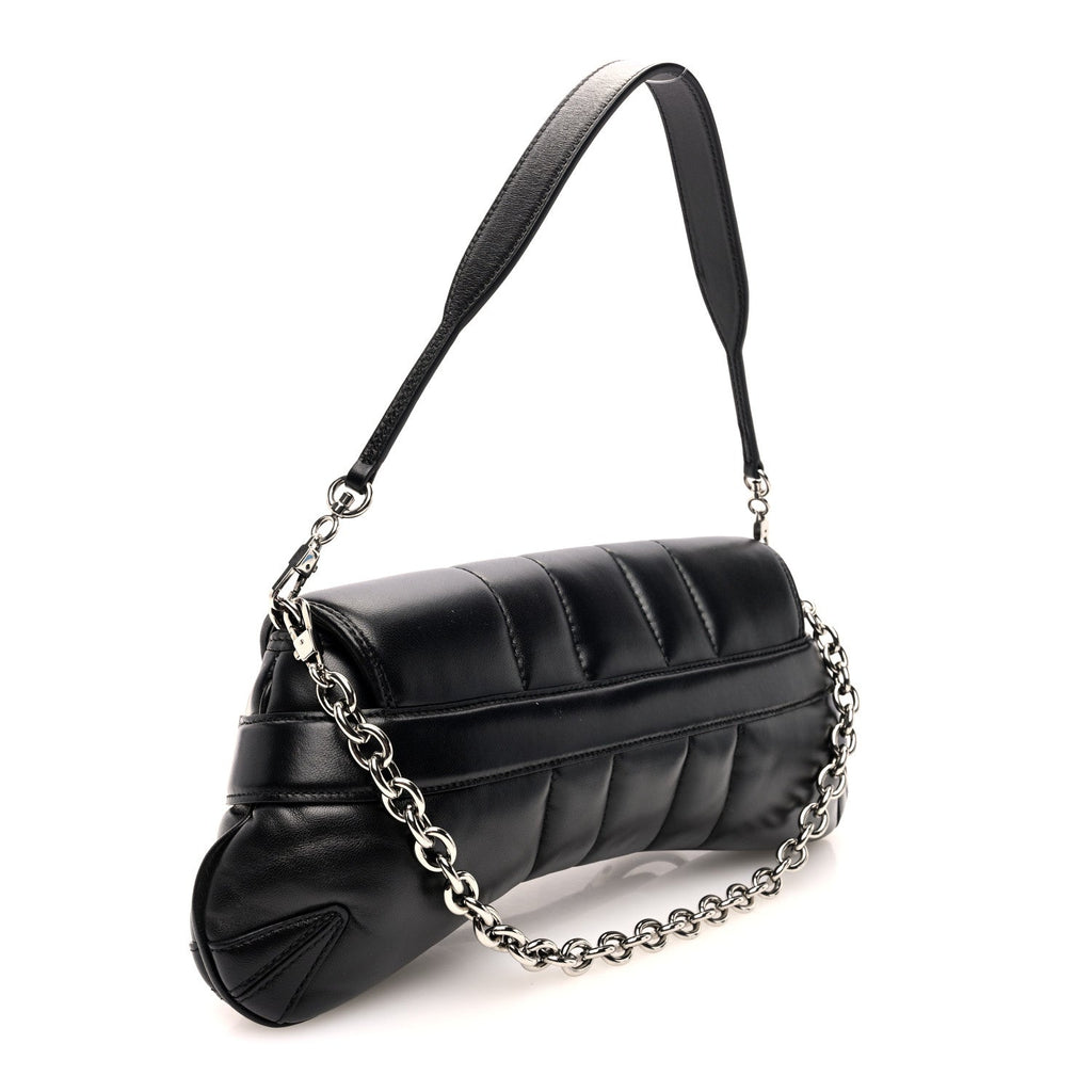 Nappa Vertical Matelasse Medium Maxi Horsebit Chain Shoulder Bag Black