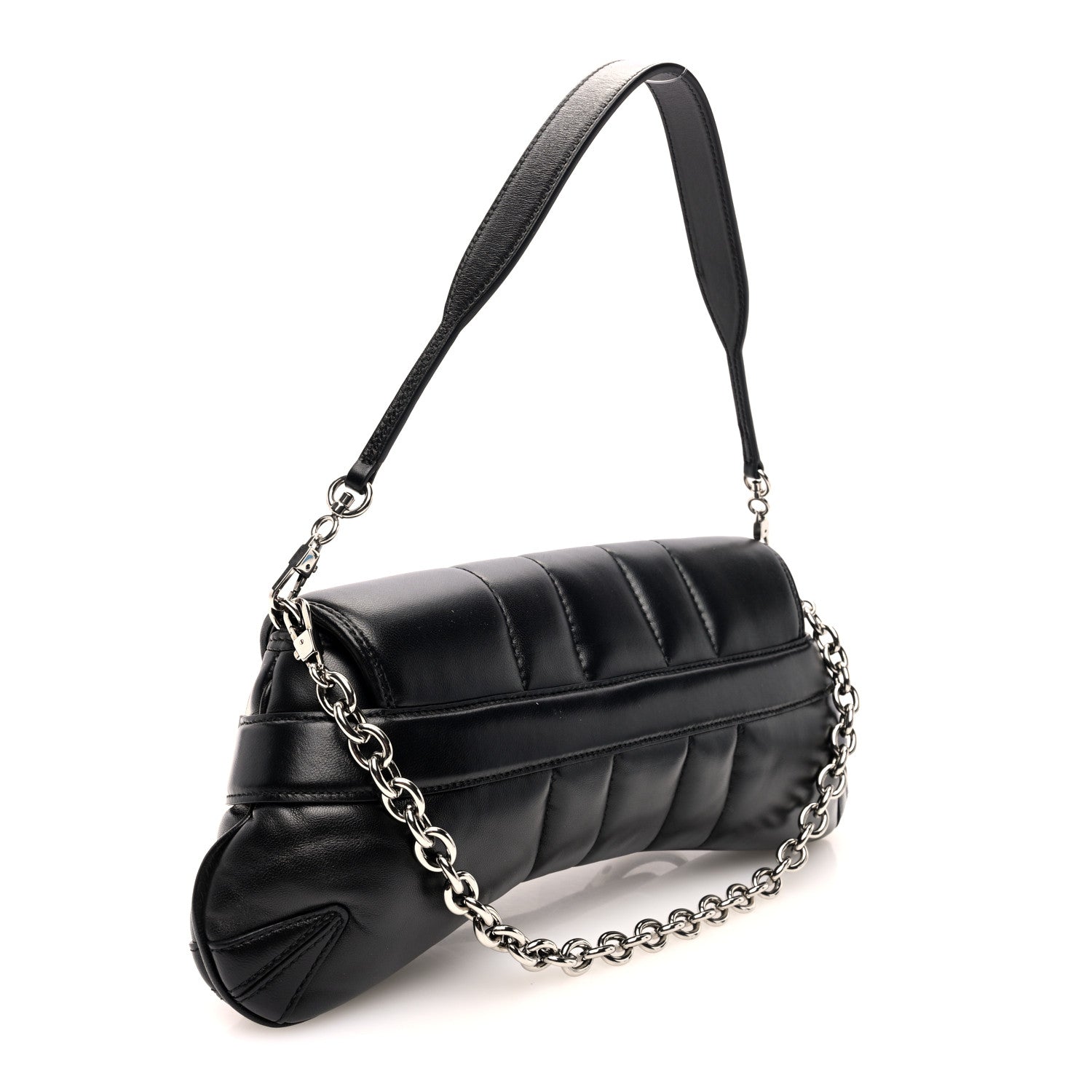 Nappa Vertical Matelasse Medium Maxi Horsebit Chain Shoulder Bag Black