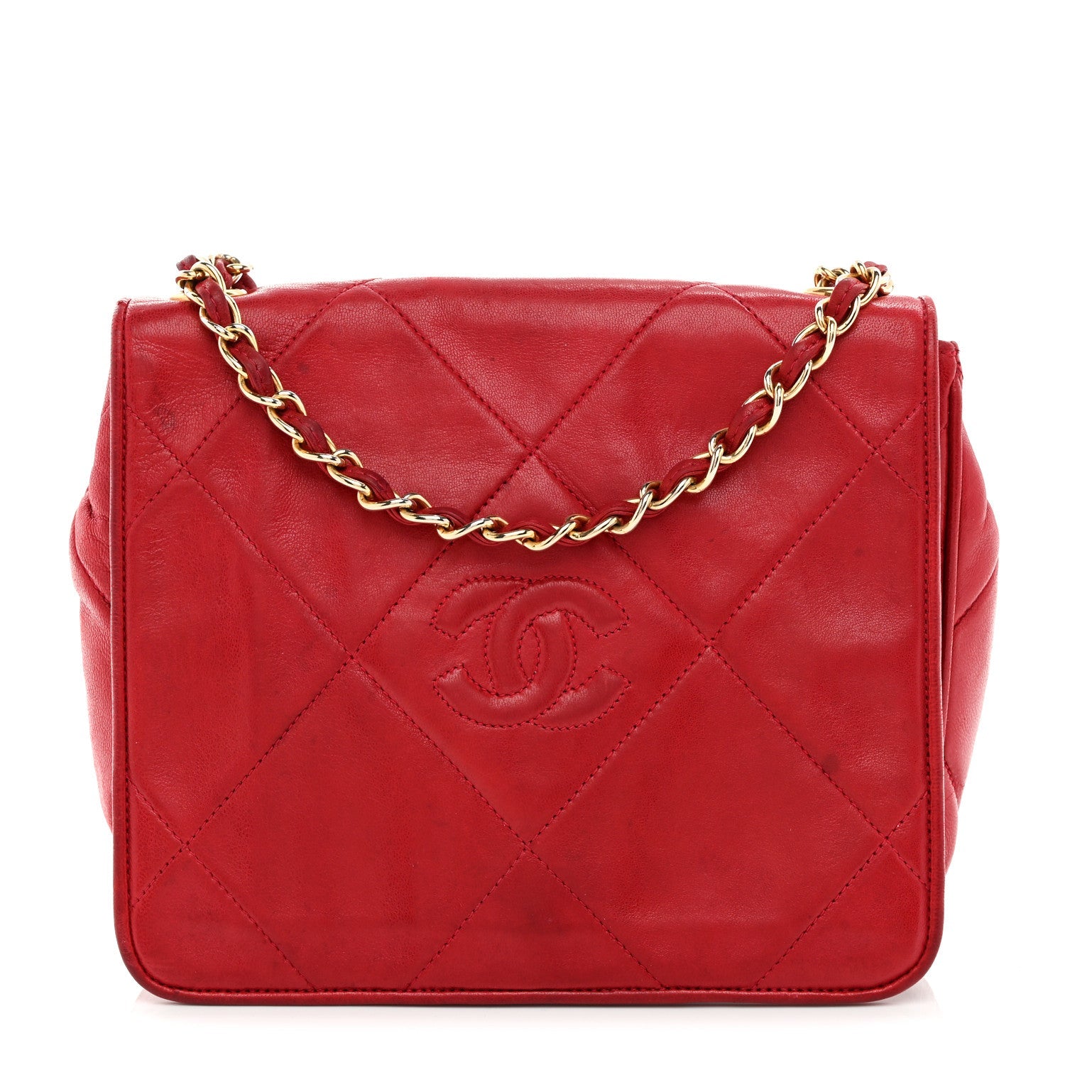 Lambskin Quilted CC Shoulder Bag Red