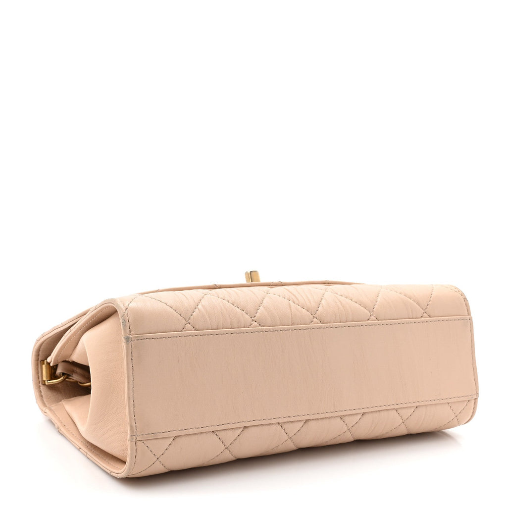 Crumpled Lambskin Quilted Small CC Links Top Handle Flap Beige