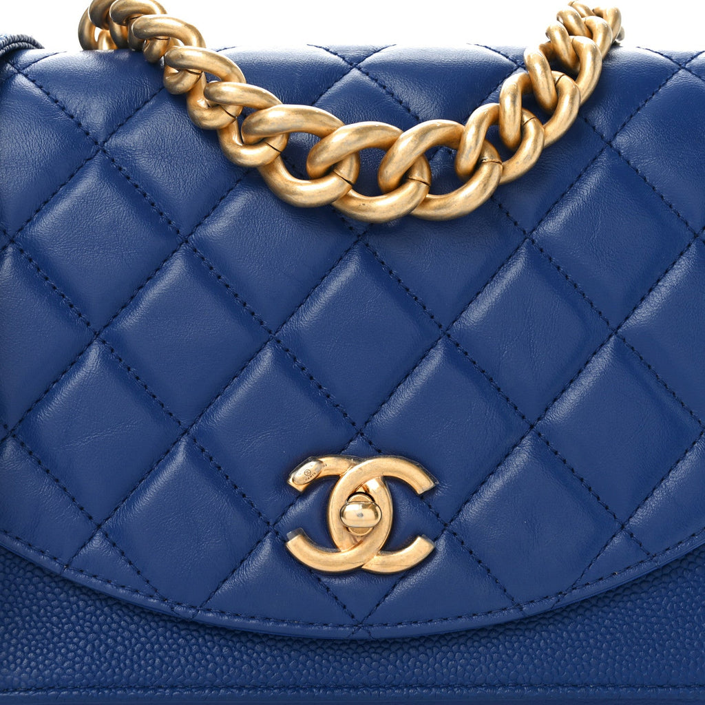 Calfskin Caviar Quilted Chain Handle Flap Blue
