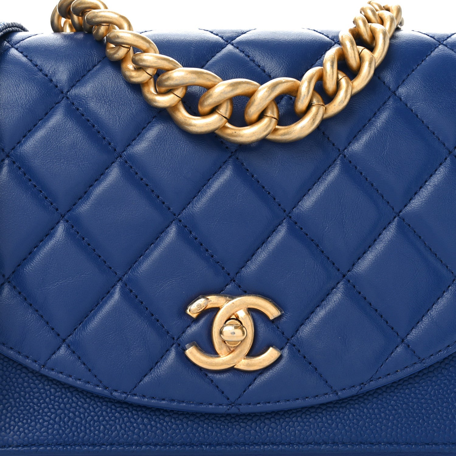Calfskin Caviar Quilted Chain Handle Flap Blue