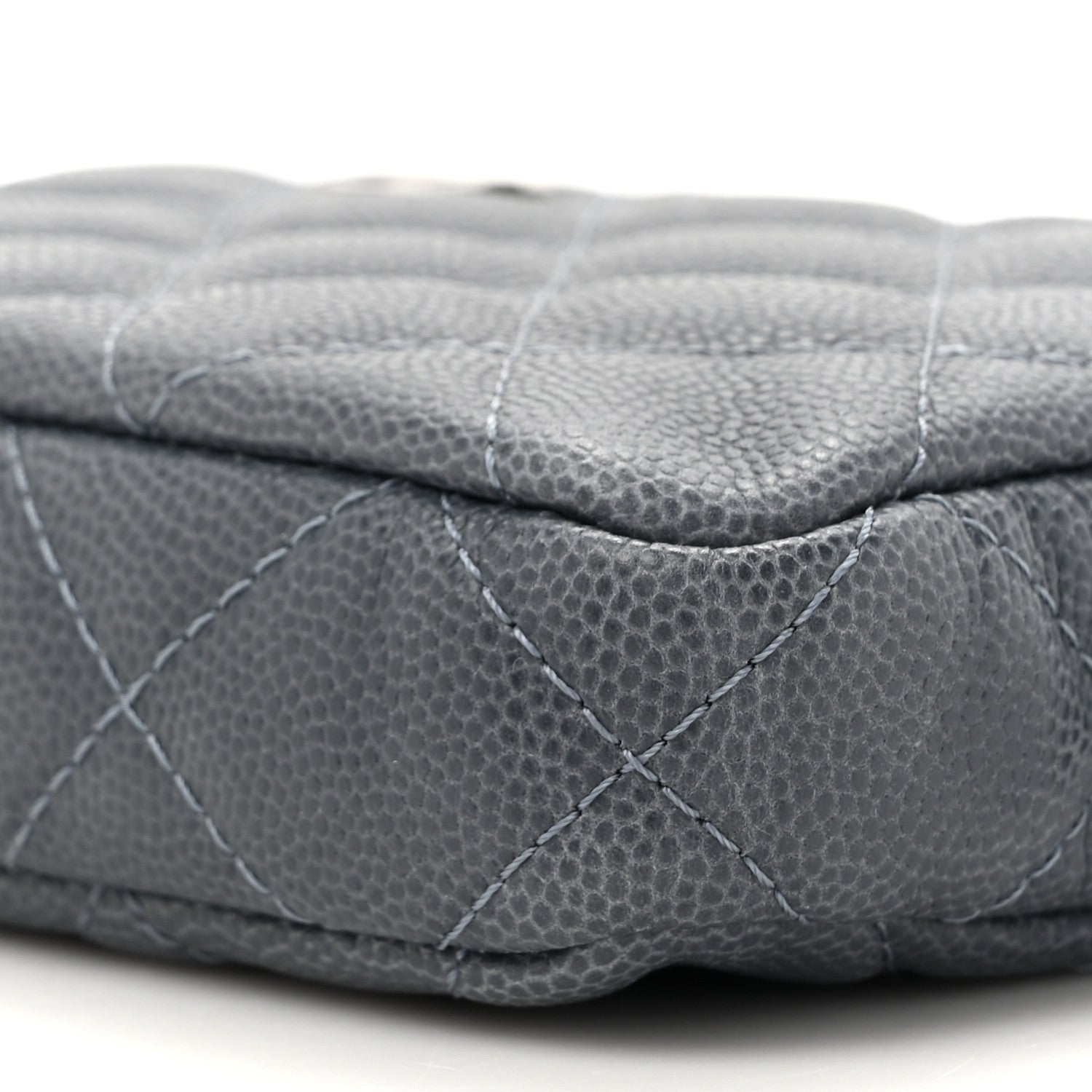 Caviar Quilted Small Clutch With Chain Grey