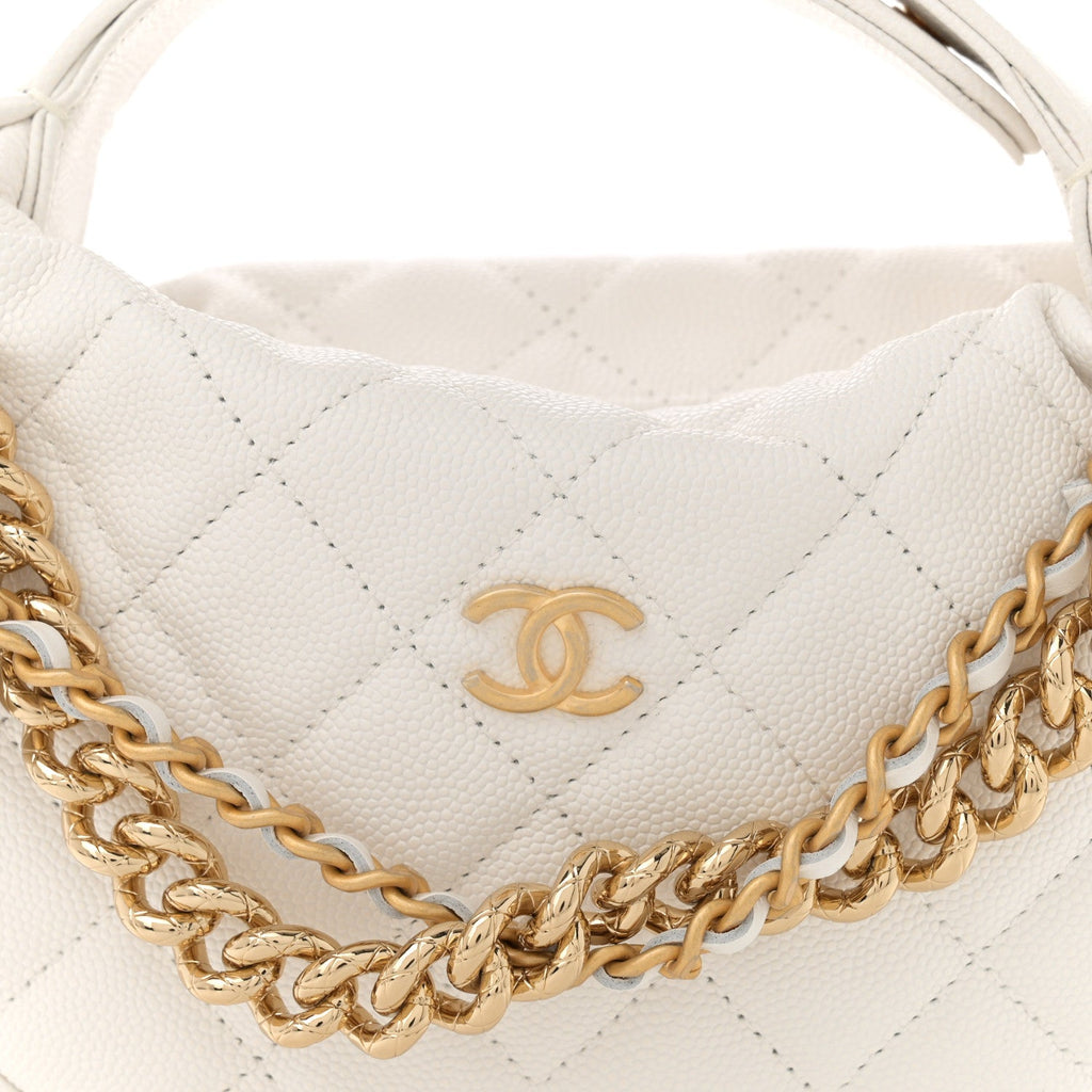 Shiny Caviar Quilted Bow Pouch Hobo White