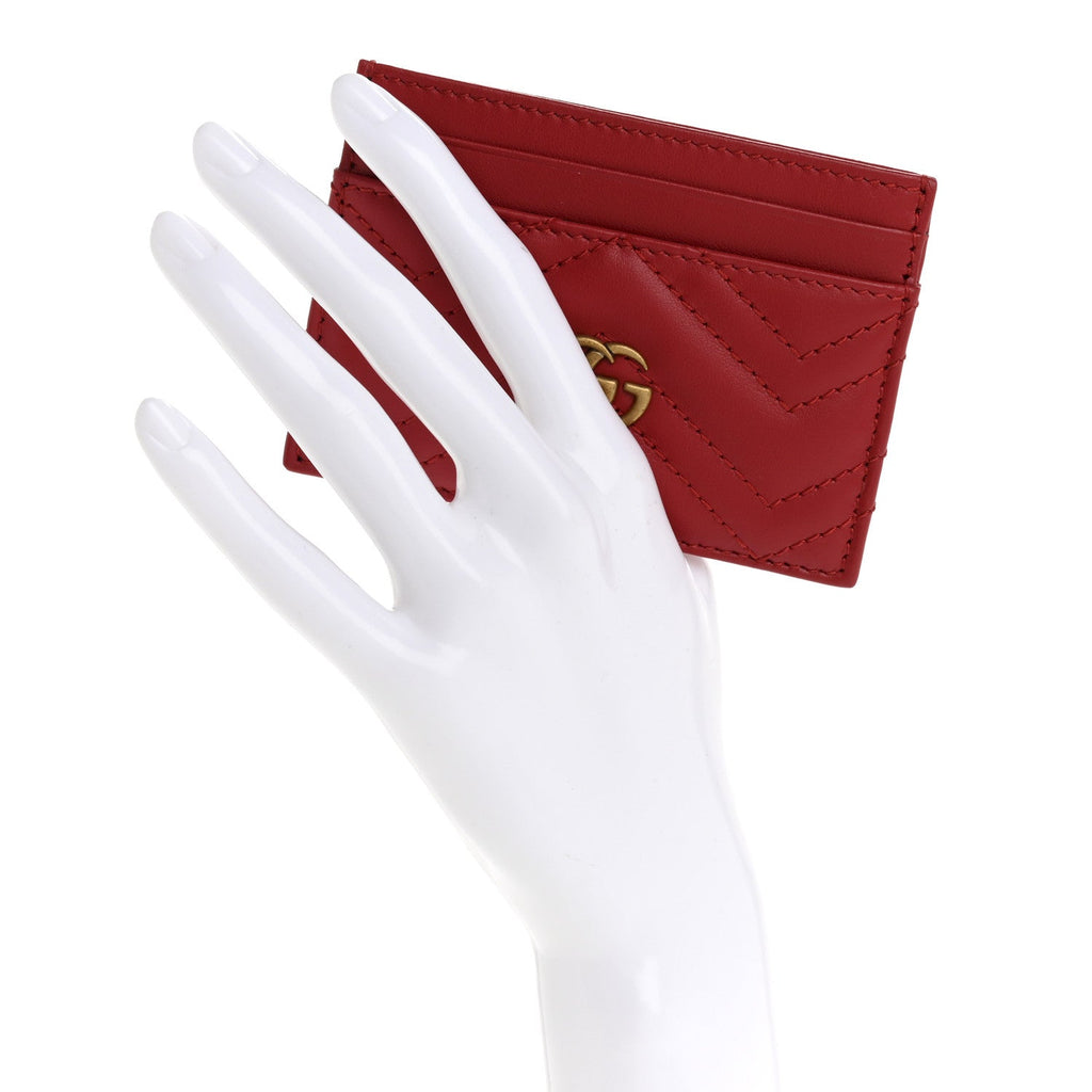 Calfskin Matelasse GG Marmont  Holder Hibiscus Red