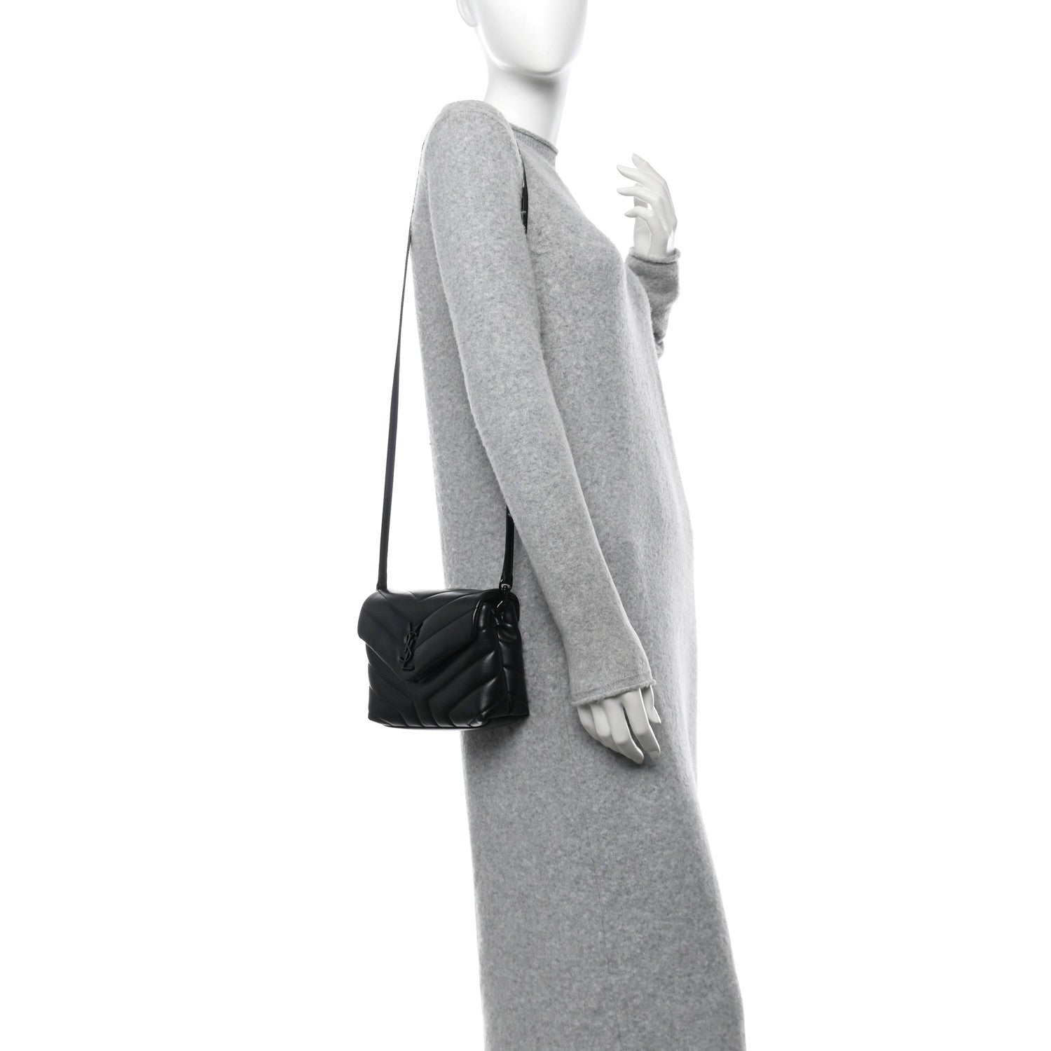 Calfskin Y Quilted Monogram Monochrome Toy Loulou Crossbody Bag Black