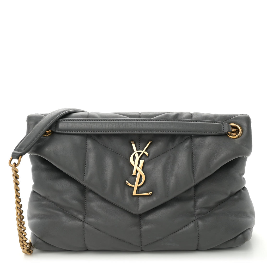 Lambskin Quilted Small Loulou Puffer Monogram Chain Satchel Storm