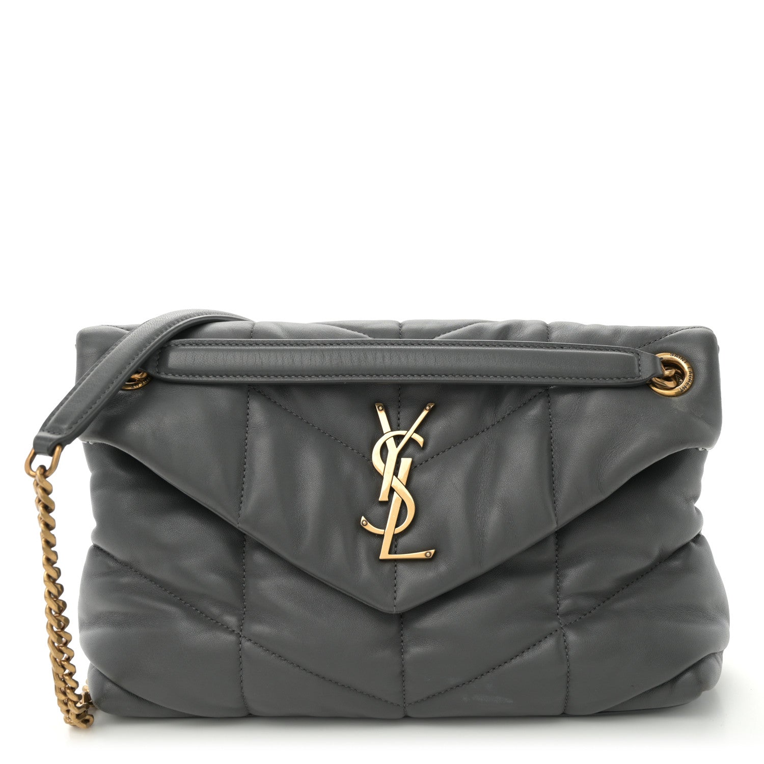 Lambskin Quilted Small Loulou Puffer Monogram Chain Satchel Storm