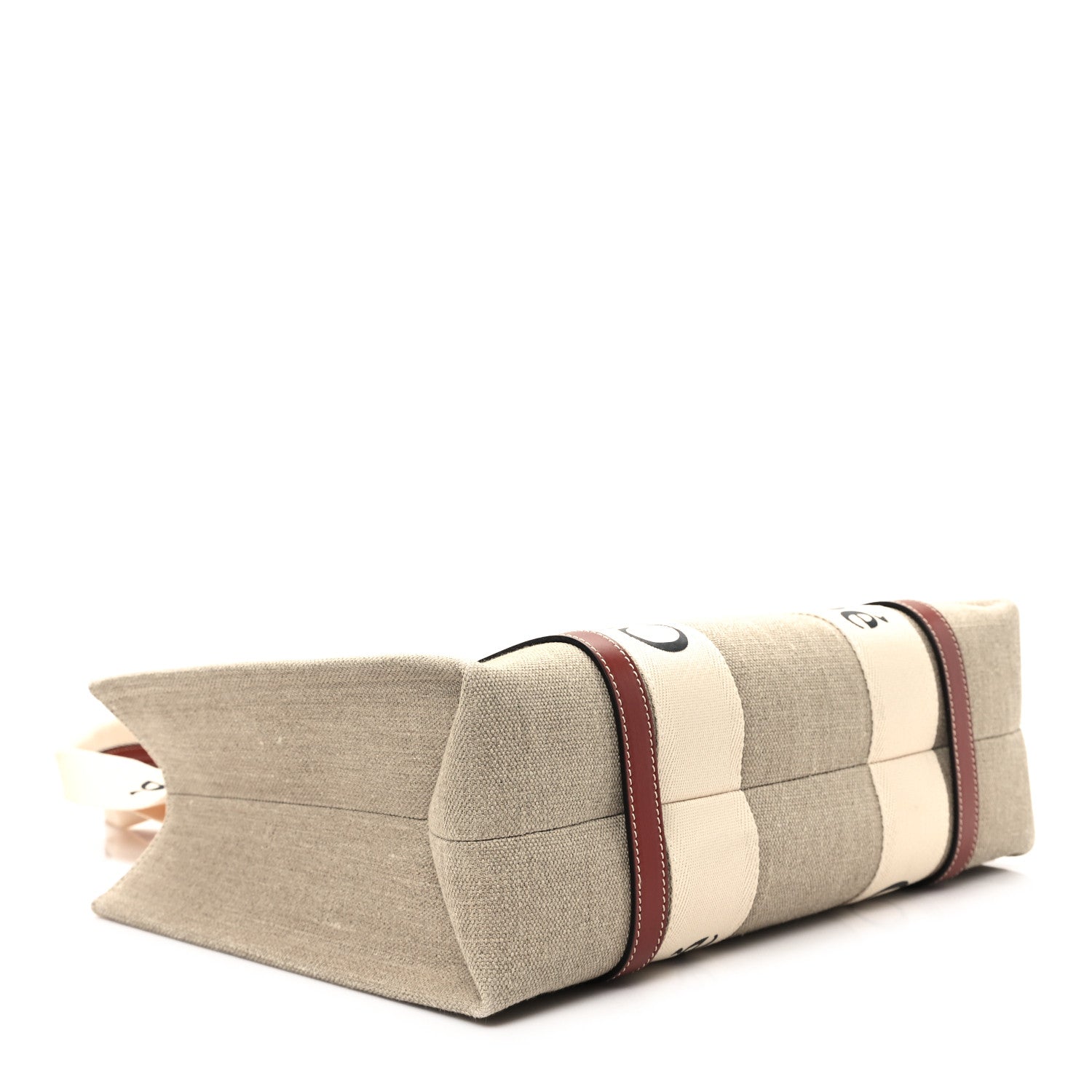 Linen Calfskin Medium Woody Ribbon Tote White Brown