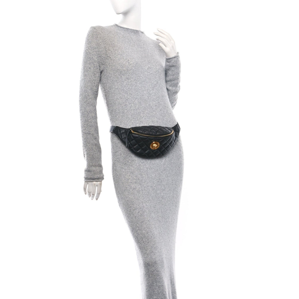 Nappa Quilted Medusa Belt Bag Black