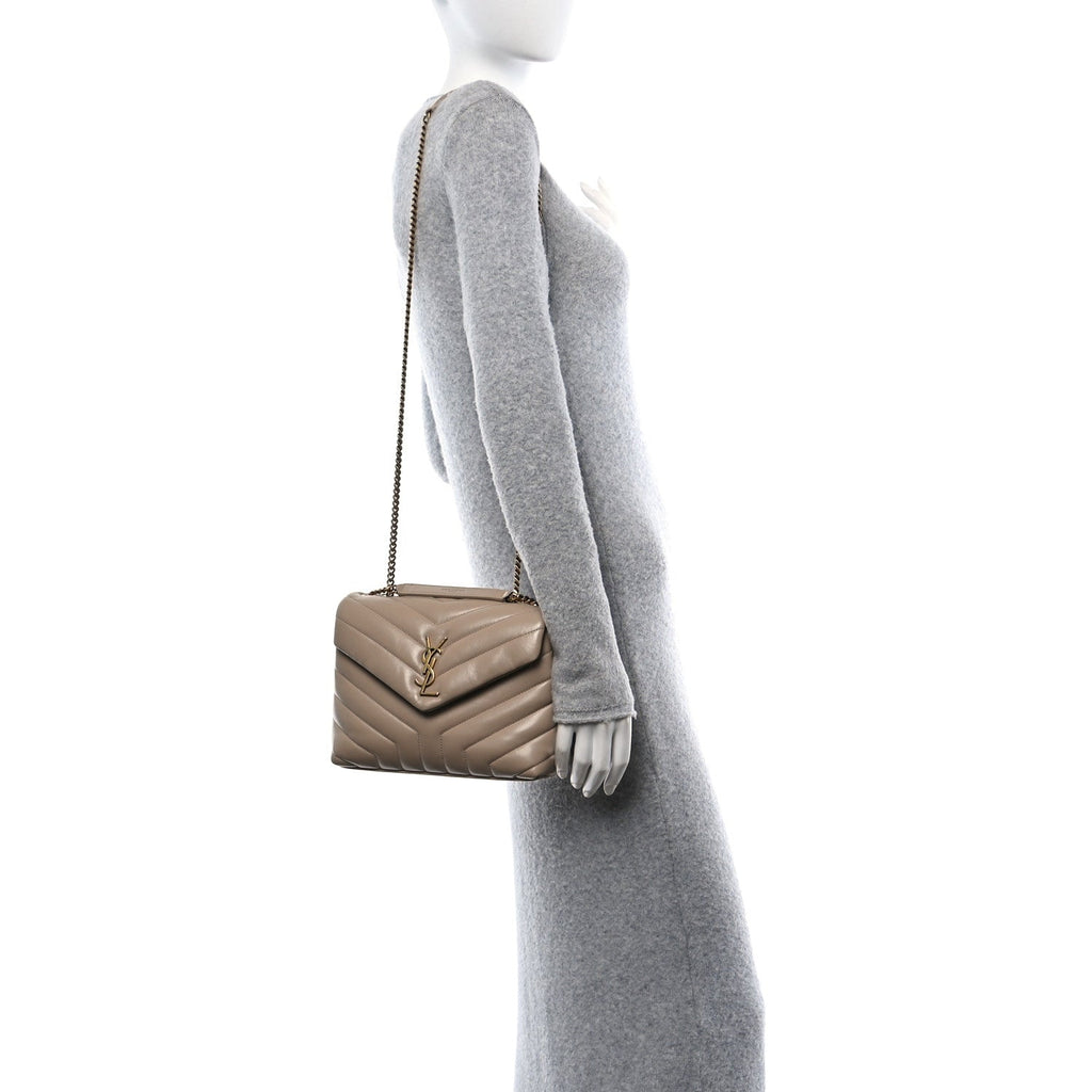 Calfskin Y Quilted Monogram Small Loulou Chain Satchel Dark Beige