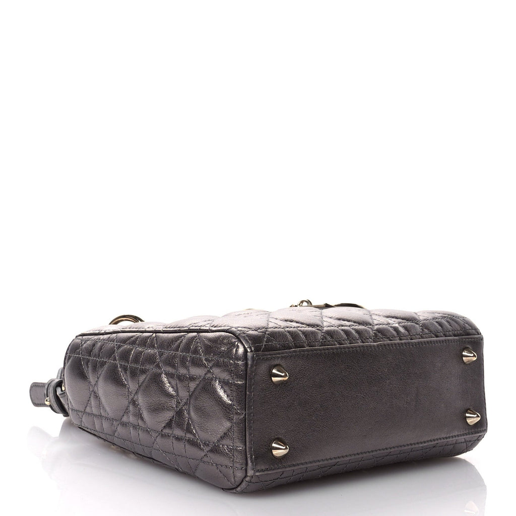 Metallic Grained Calfskin Cannage Small Lady Dior Gunmetal