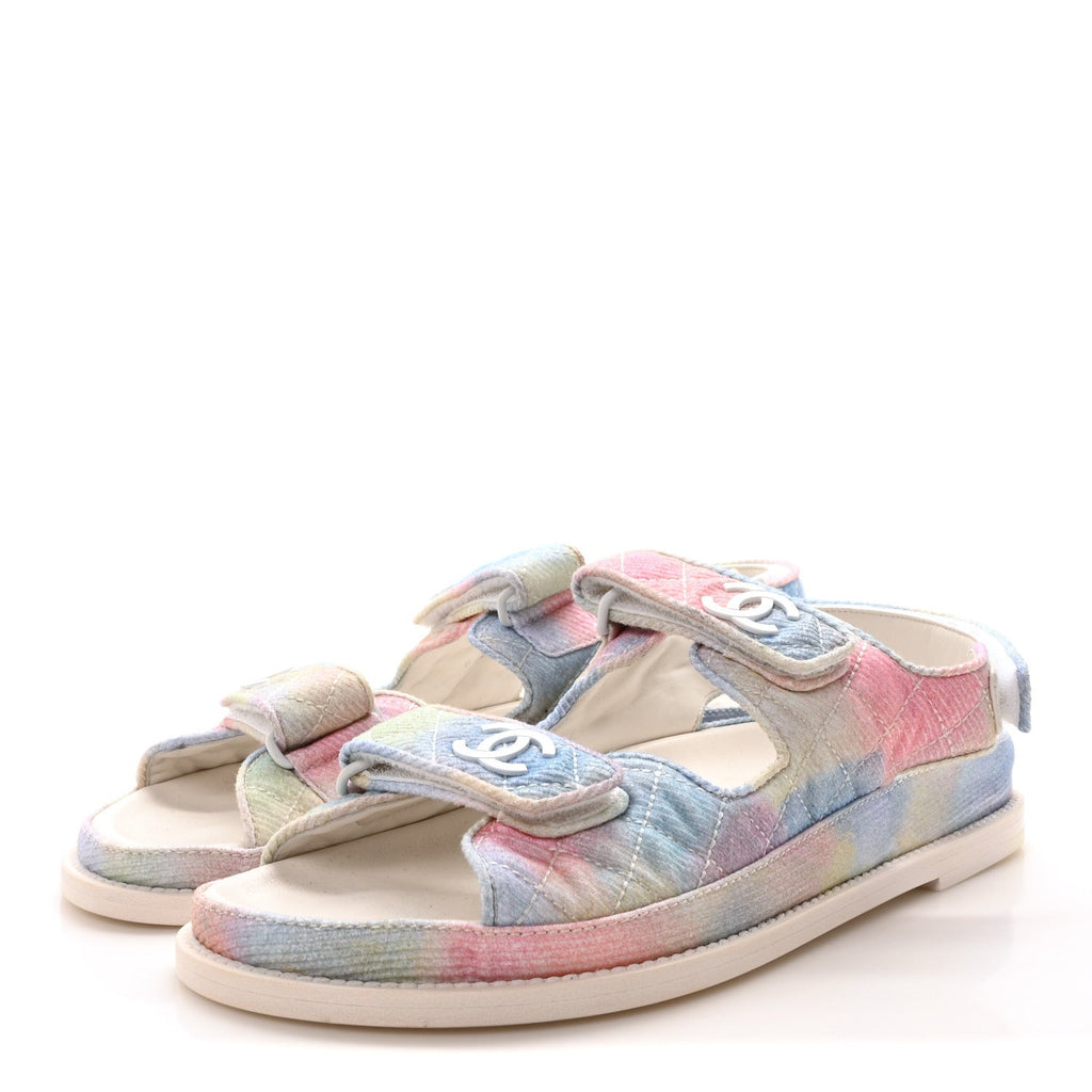 Printed Fabric Quilted Dad Sandals 40.5 Green Pink Blue