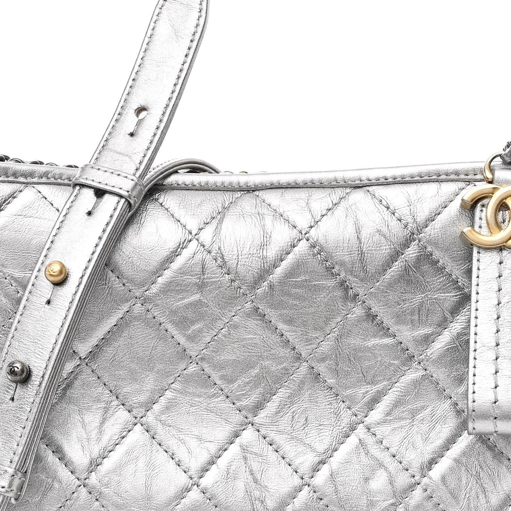 Metallic Aged Calfskin Quilted Medium Gabrielle Hobo Silver