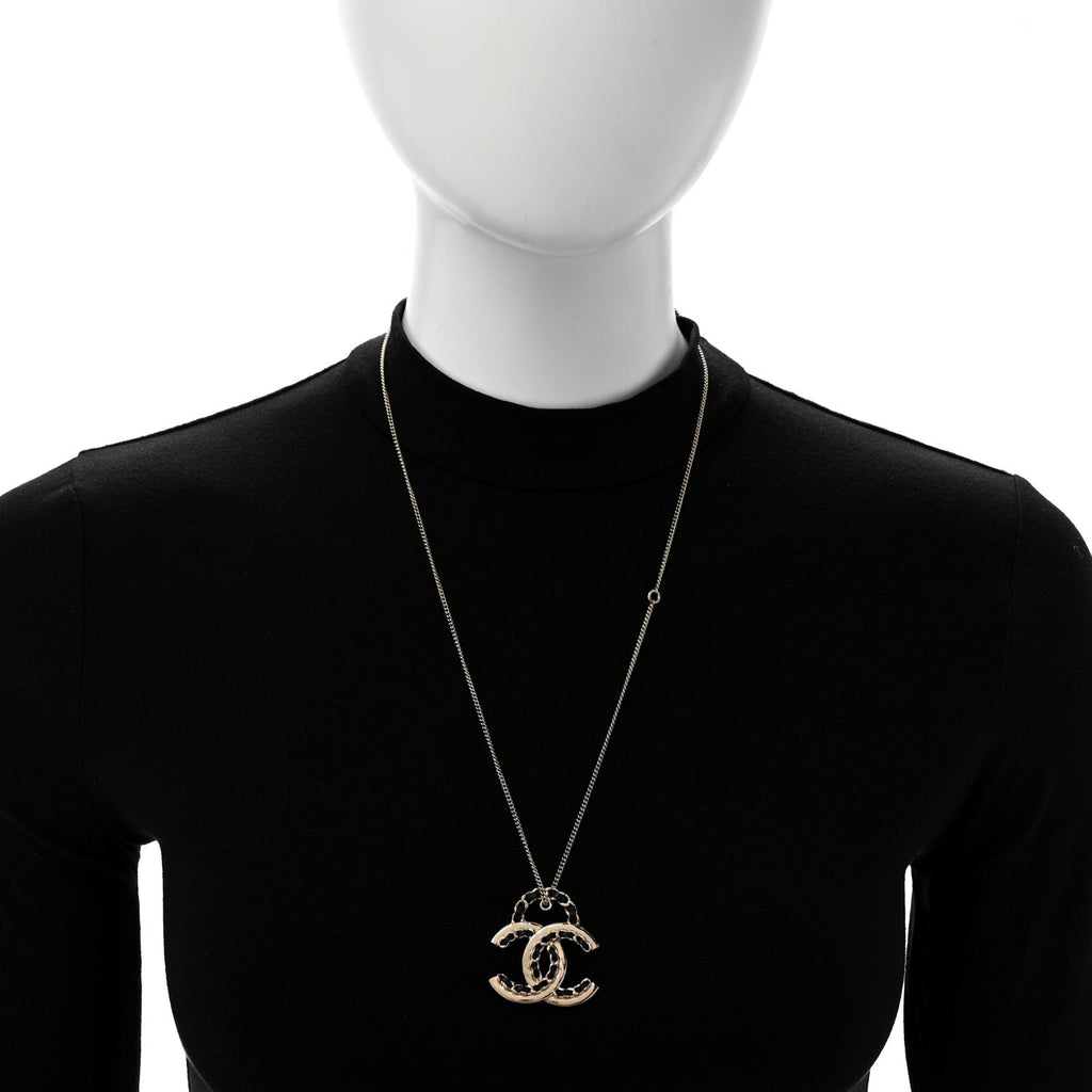 Lambskin CC Chain Necklace Gold Black