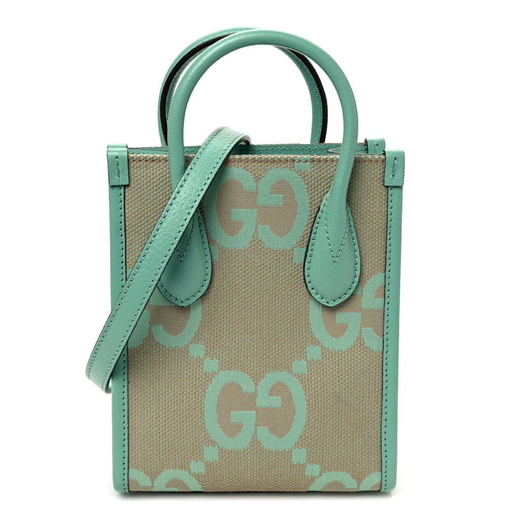 Monogram Jumbo GG Textured Dollar Calfskin Mini Tote Bag Pepperlight Mint
