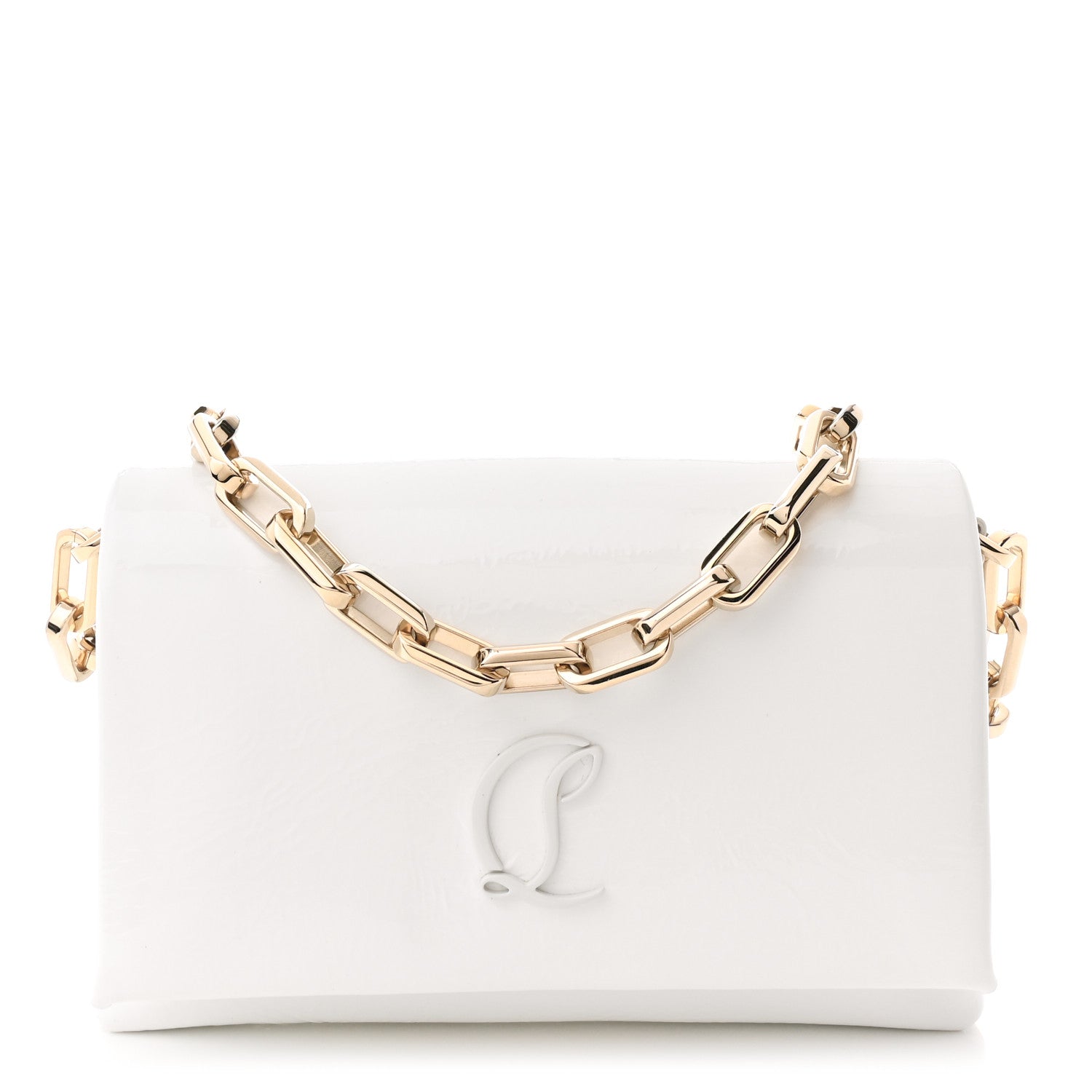 Naplak Patent Calfskin Monochrome Loubi54 Shoulder Bag White