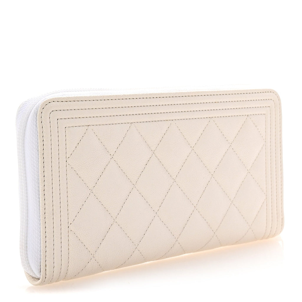 Caviar Quilted Boy Long Zip Around Wallet White