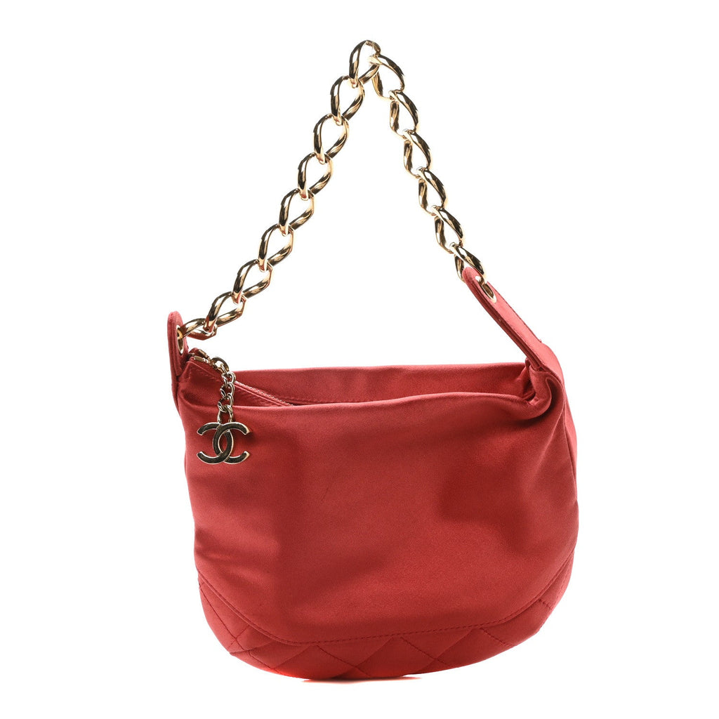 Satin Quilted CC Chain Hobo Red