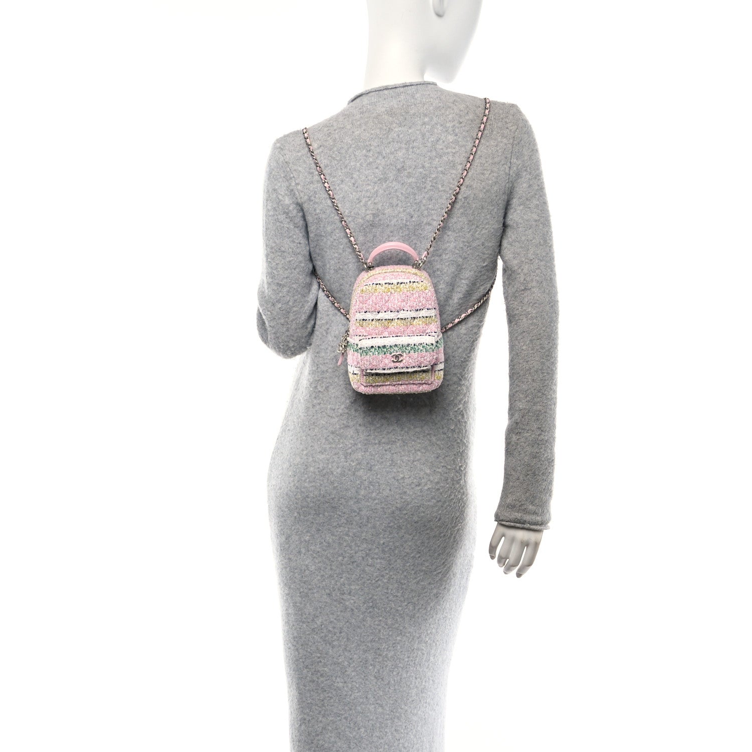 Metallic Tweed Quilted CC Mini Classic Backpack White Multicolor