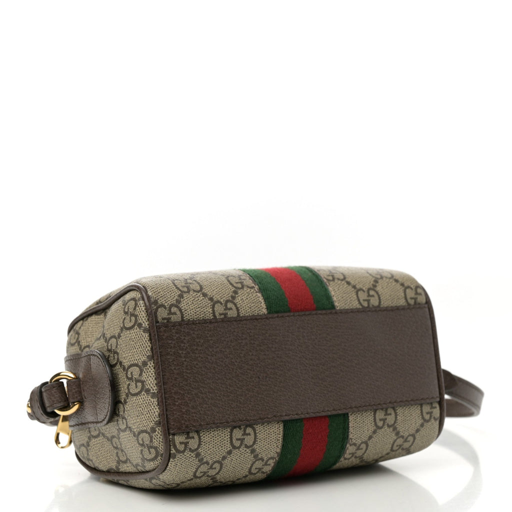 GG Supreme Monogram Textured Dollar Calfskin Web Super Mini Ophidia Top Handle Bowler Bag Beige Ebony New Acero
