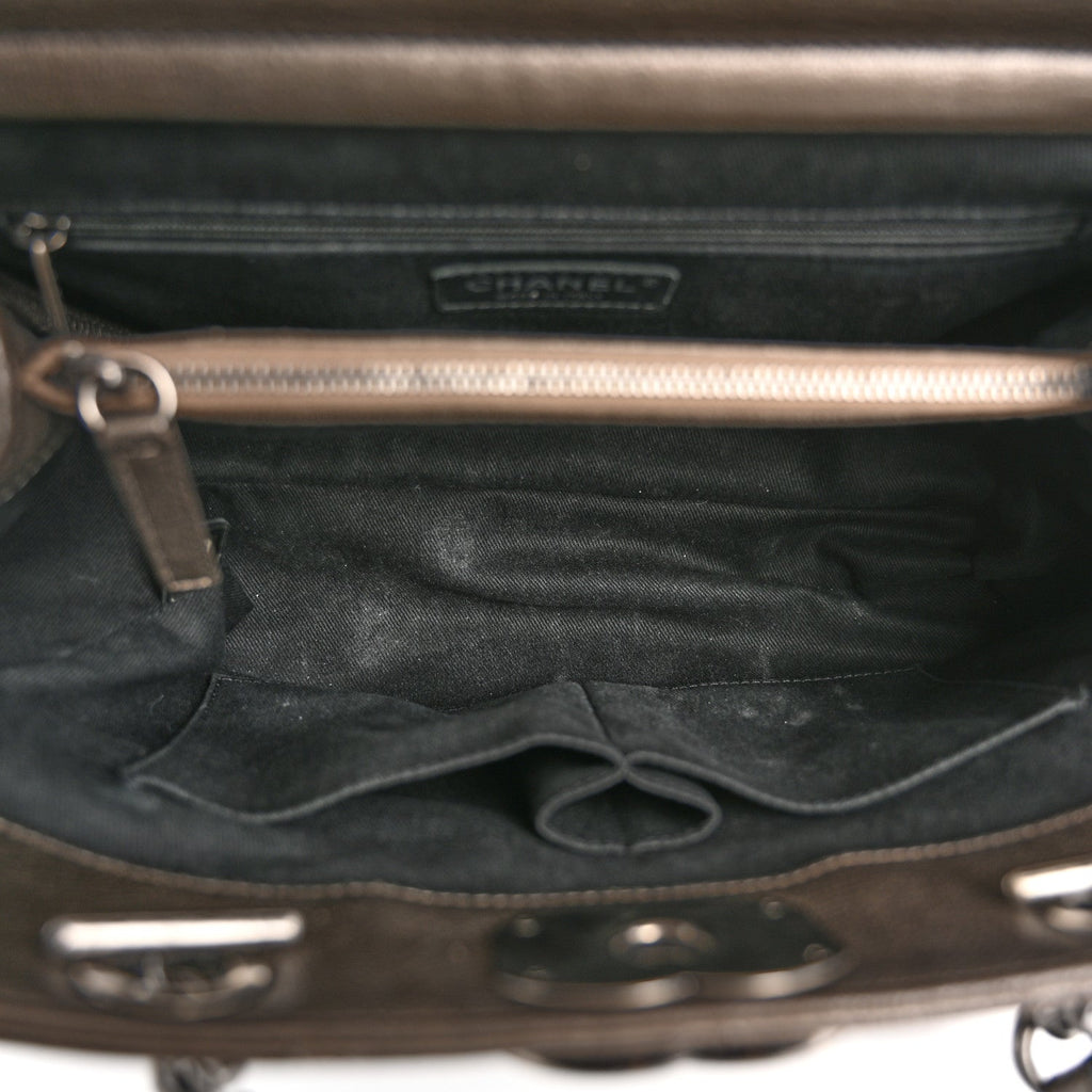 Metallic Goatskin Quilted Large City Rock Shopping Bag Silver