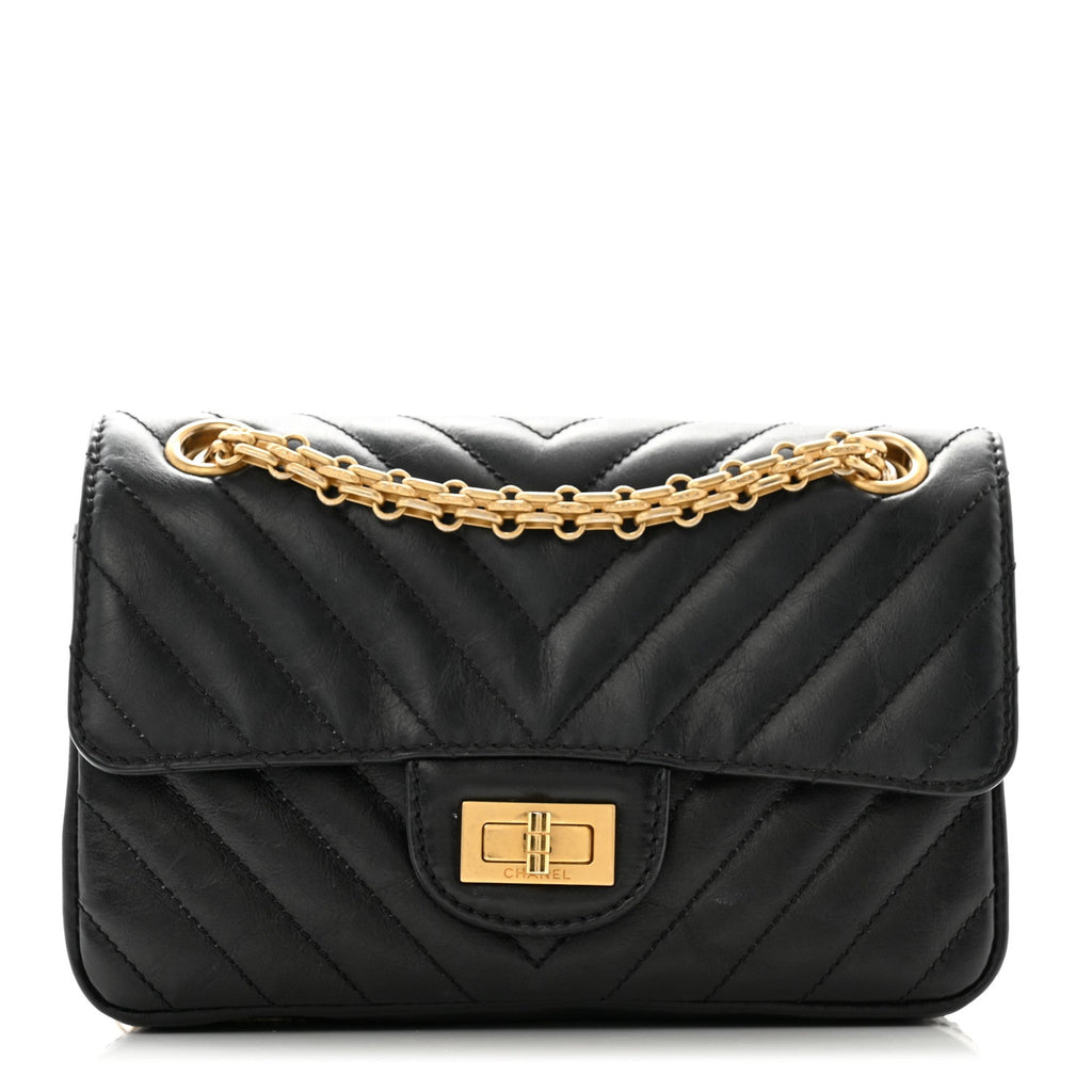Aged Calfskin Chevron Quilted 2.55 Reissue Mini Flap Black