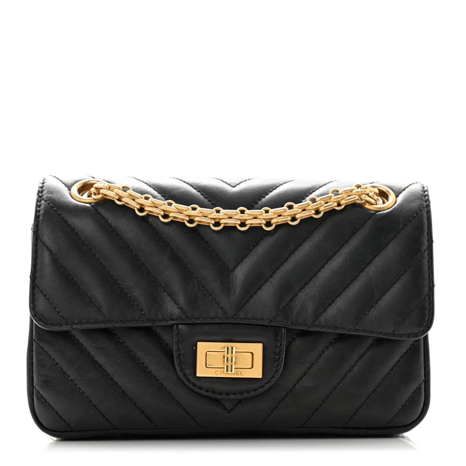 Aged Calfskin Chevron Quilted 2.55 Reissue Mini Flap Black
