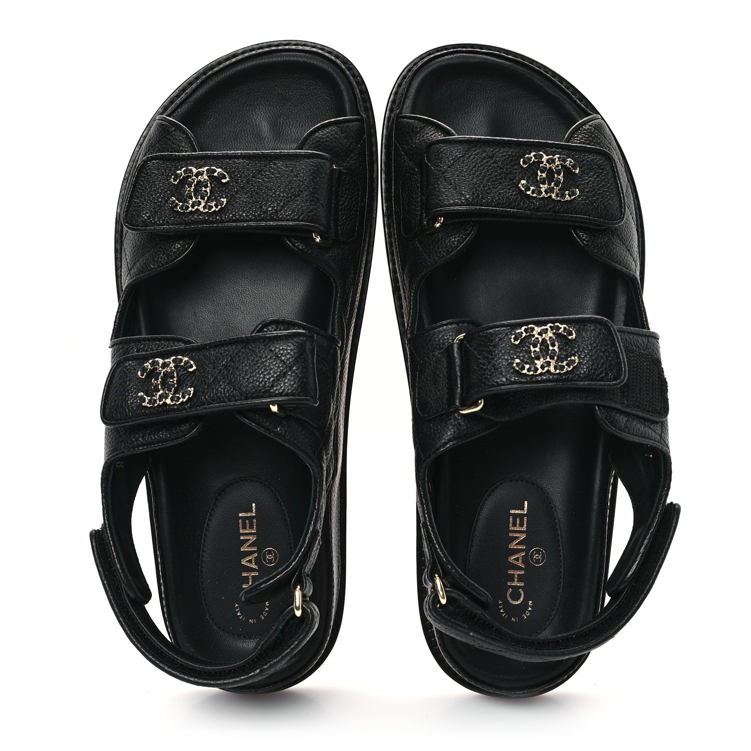 Grained Calfskin Velcro Dad Sandals 37 Black
