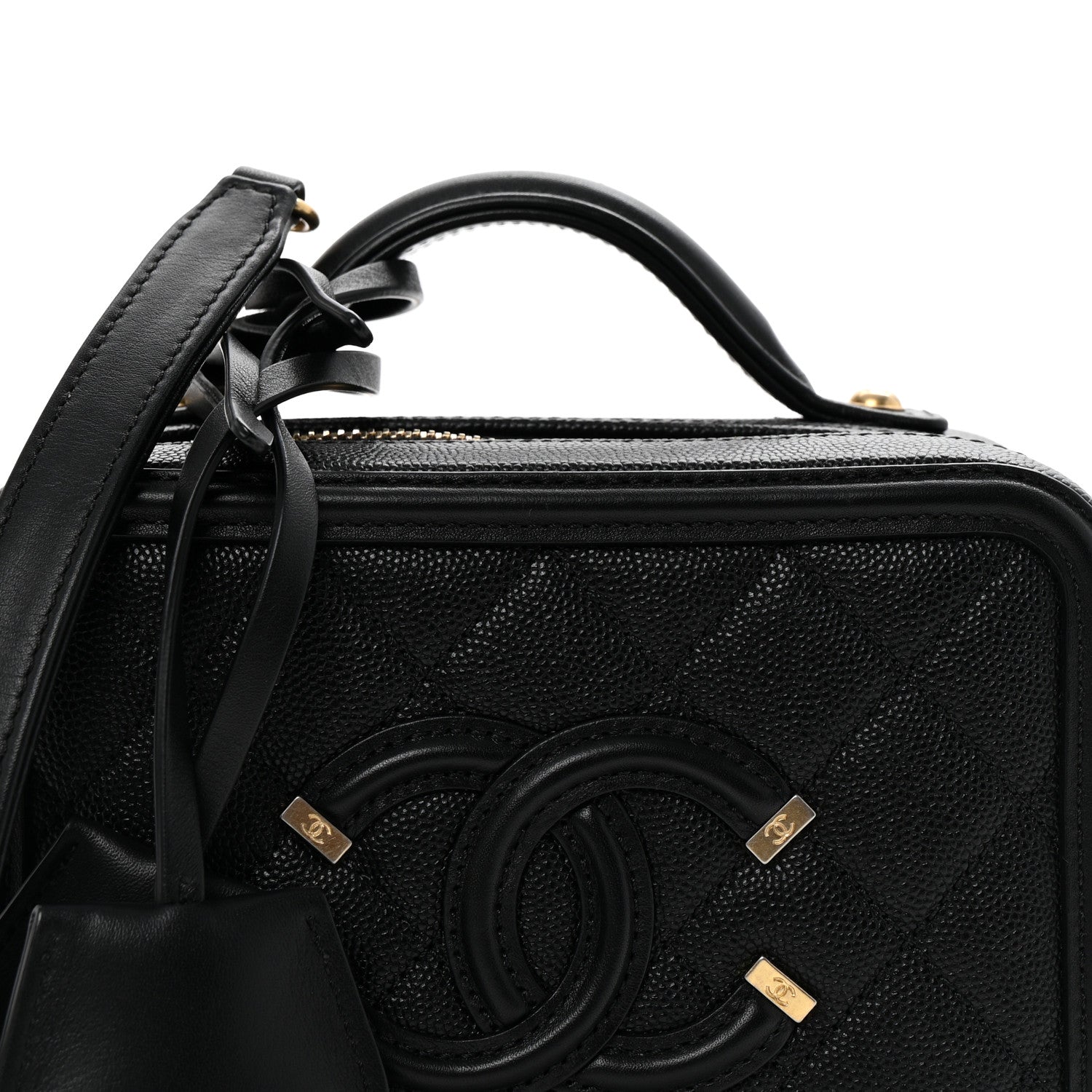 Caviar Quilted Small CC Filigree Vanity Case Black