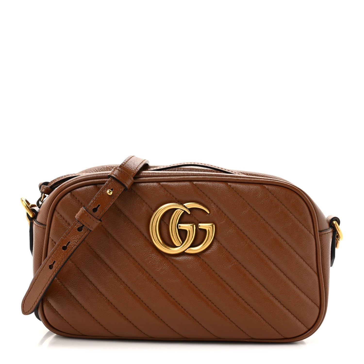 Glazed Calfskin Matelasse Diagonal Small GG Marmont Chain Shoulder Bag Cuir