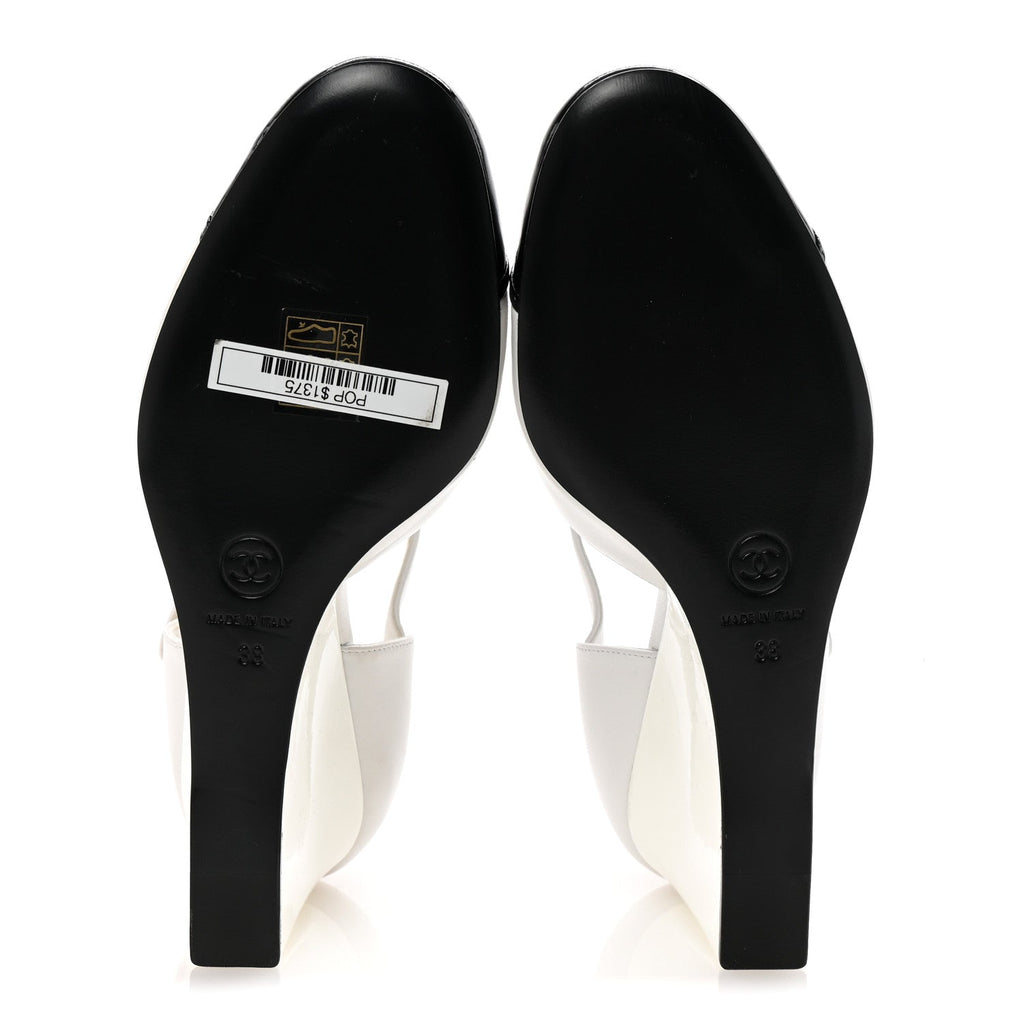 Lambskin Patent Cap Toe Mary Jane Wedge Pumps 38 White Black