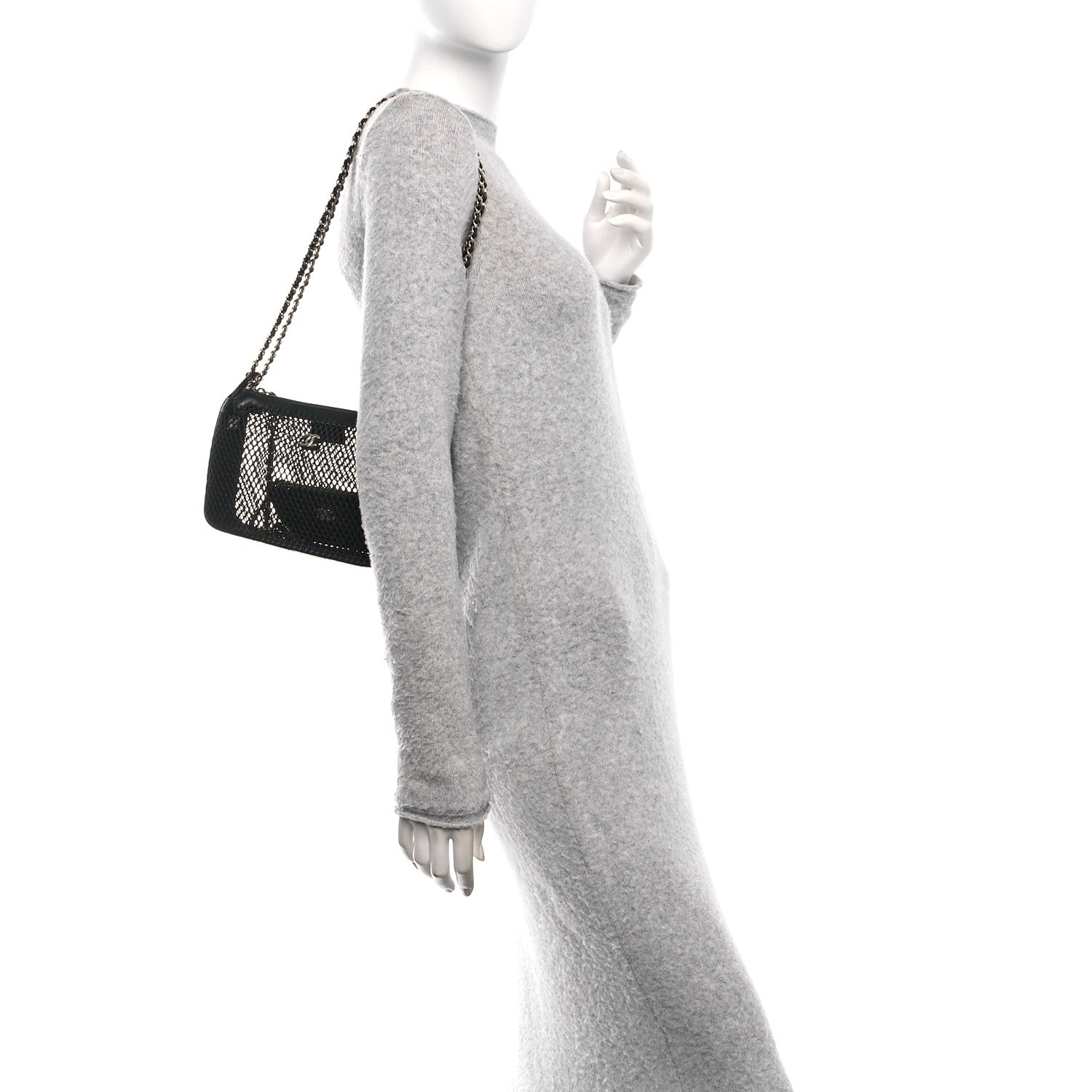 Mesh Shiny Lambskin Clutch With Chain  Black