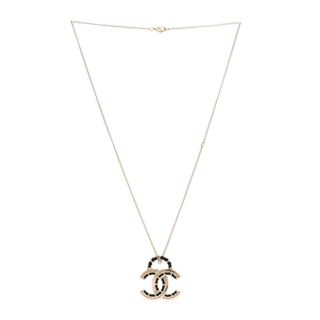 Lambskin CC Chain Necklace Gold Black