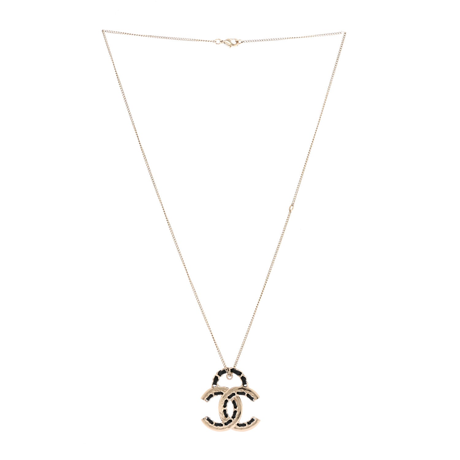 Lambskin CC Chain Necklace Gold Black
