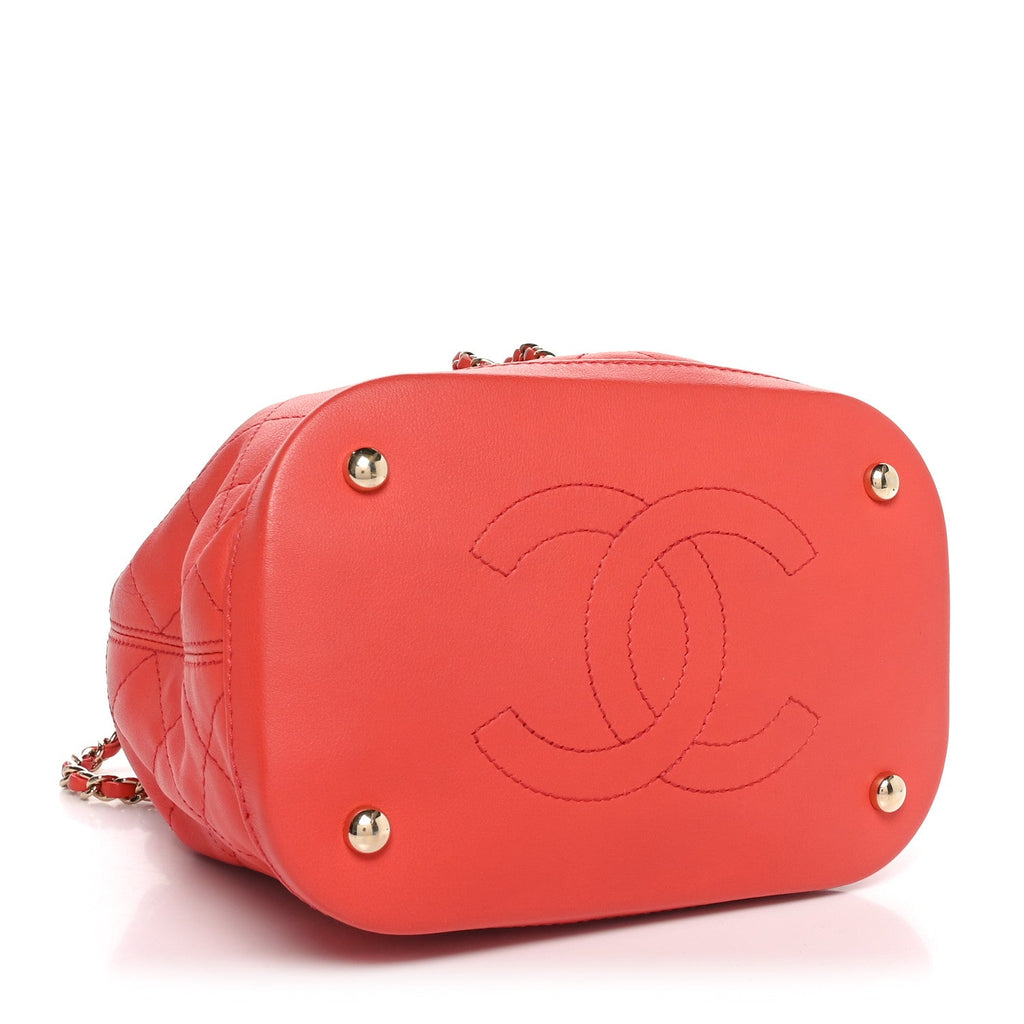 Calfskin Stitched Chain Bucket Bag Coral