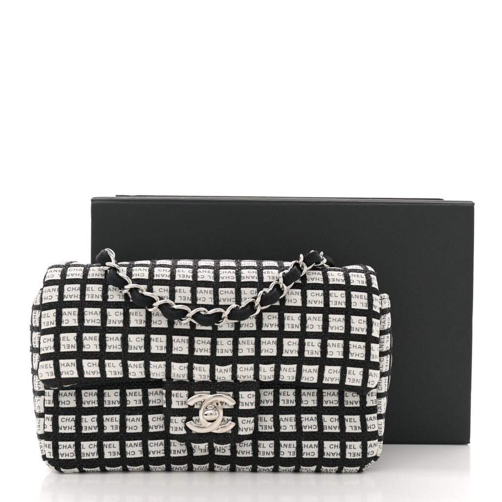 Ribbon Tweed Mini Rectangular Flap Black Ivory