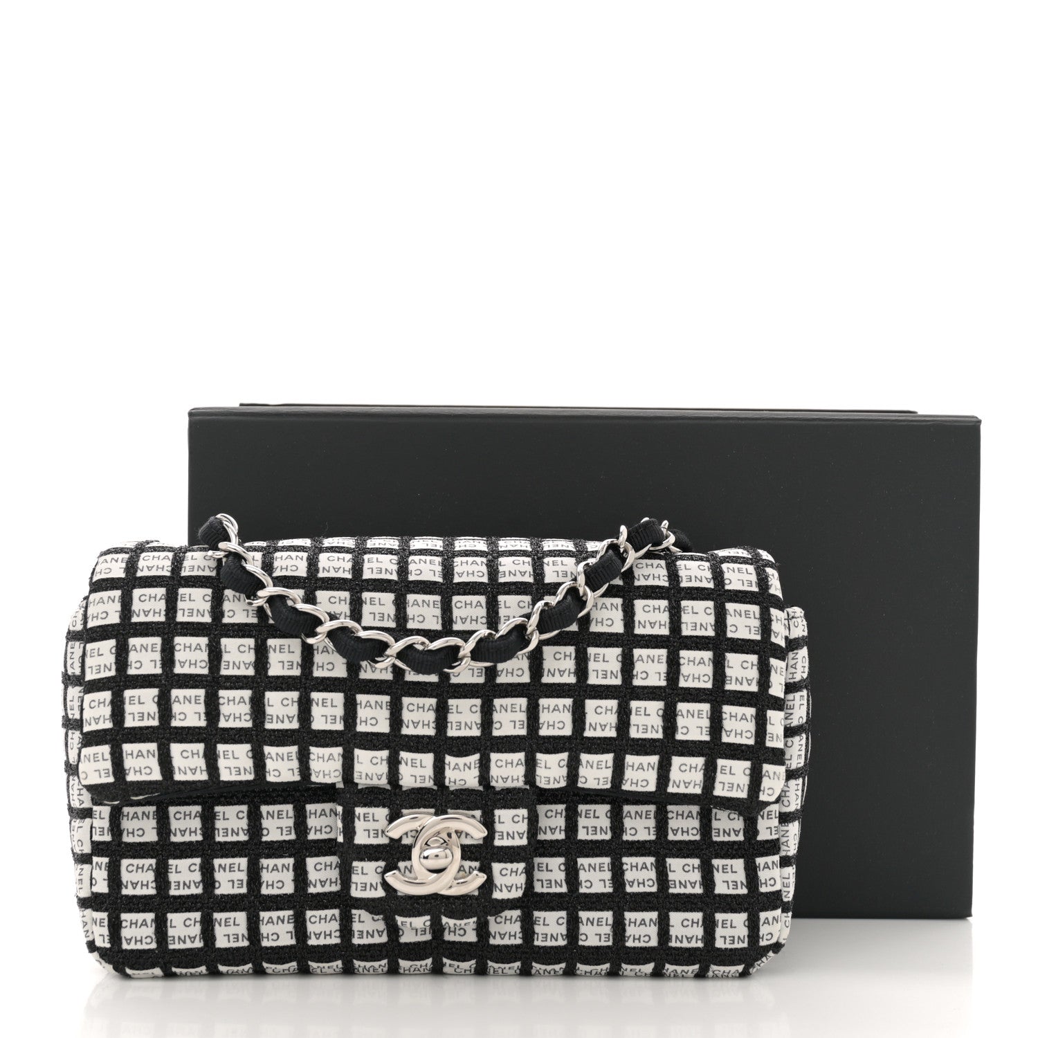Ribbon Tweed Mini Rectangular Flap Black Ivory